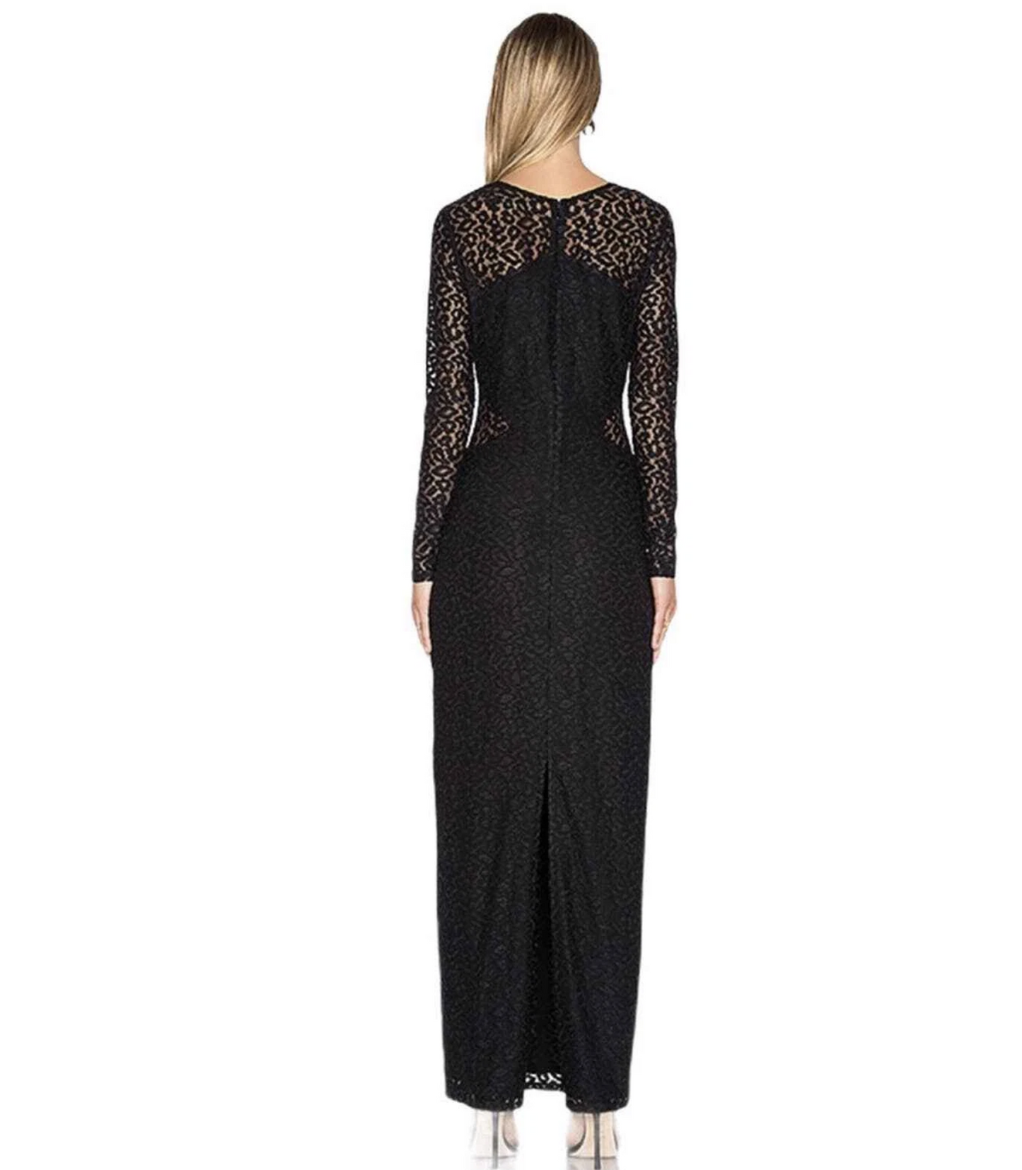 House of Harlow x Revolve Black Plunge V Neck Leopard Mesh Cutout Maxi Dress S