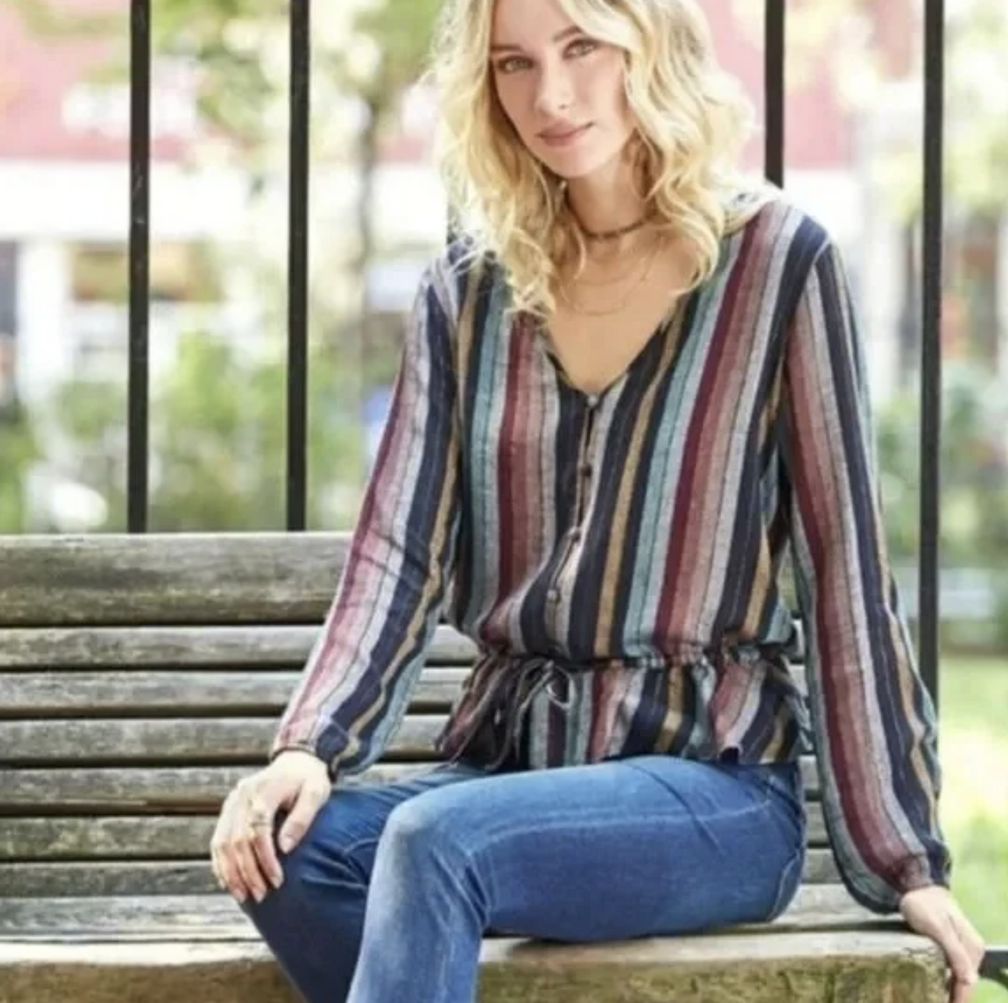 Rails Beaux Top in Varadero Stripe Size S Metallic Tie Ruffle Waist Blouse Linen