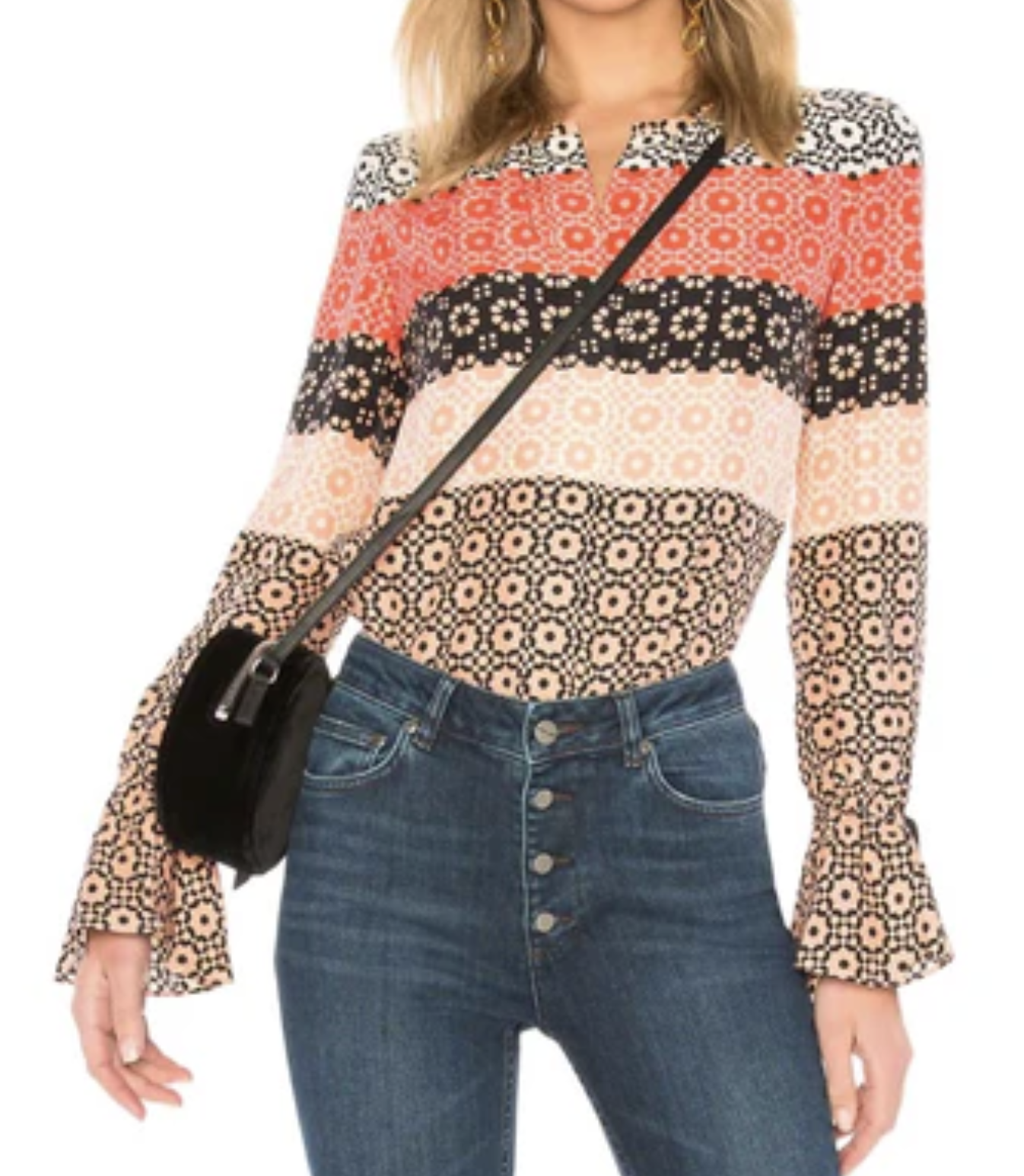 Derek Lam 10 Crosby Silk Striped Geometric Print Top Blouse Size 2 Peach Black