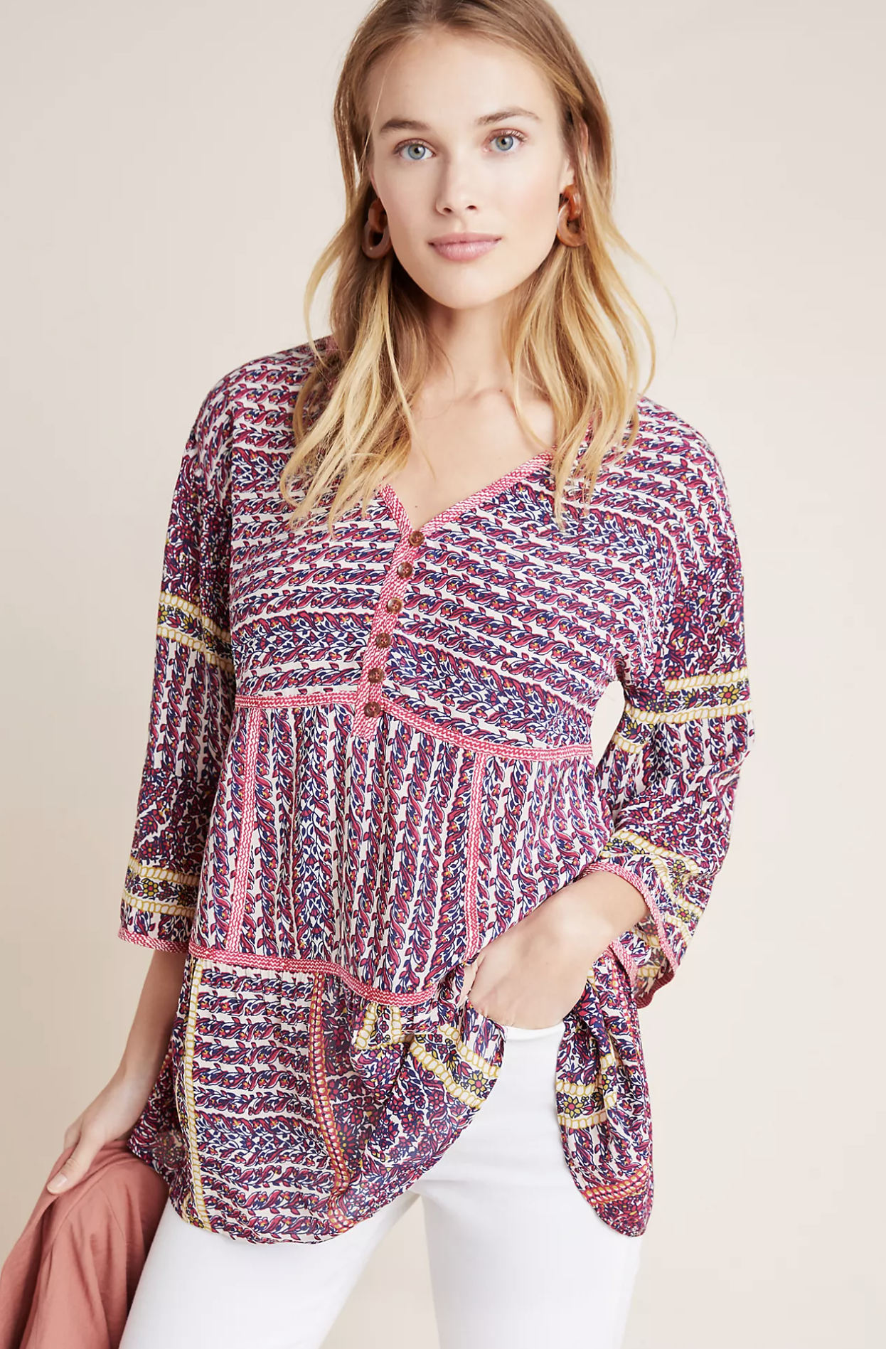 Maeve Anthropologie Lilyana Silk Tiered Peasant Tunic Top Blouse Size XS Floral