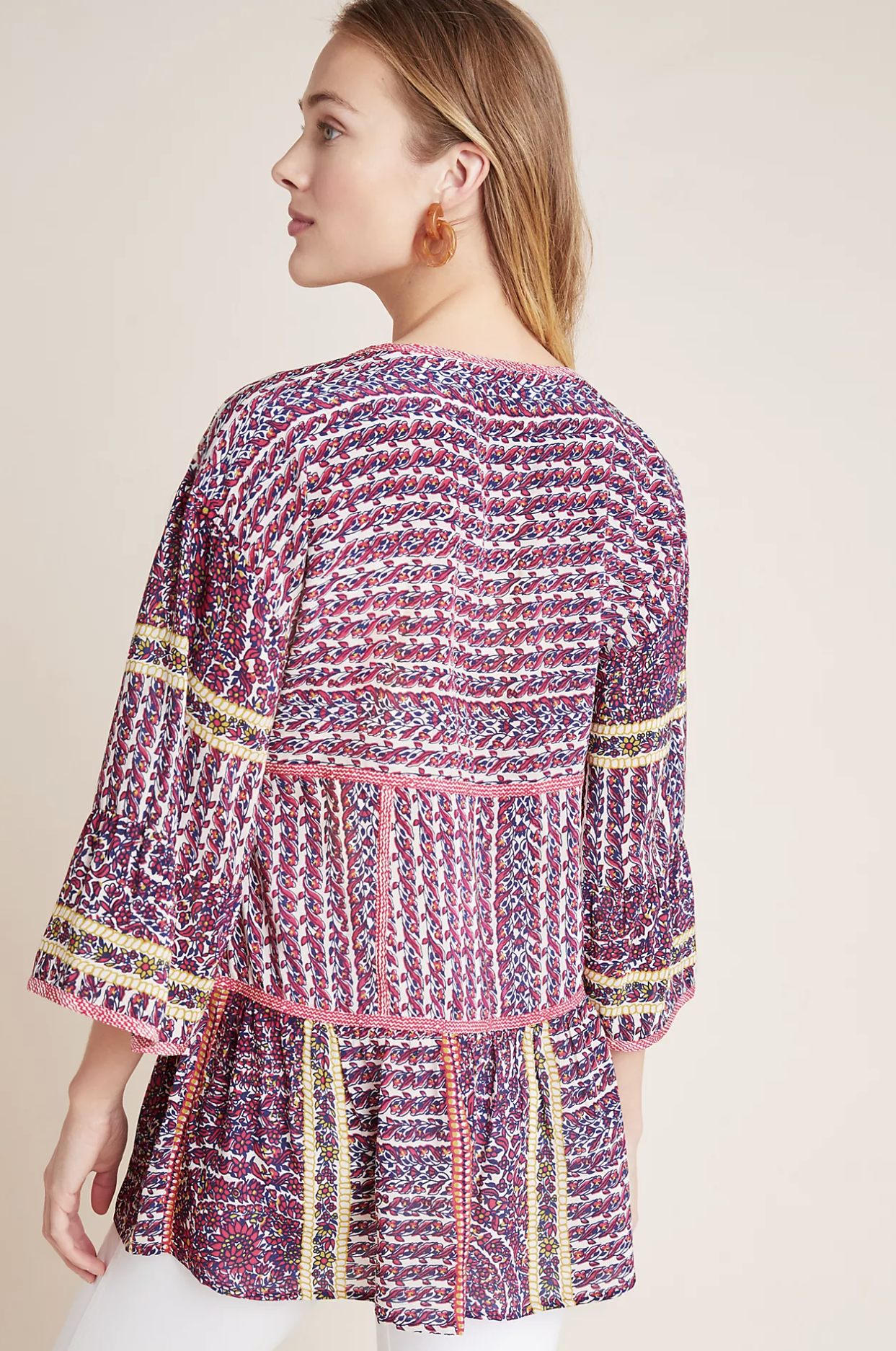 Maeve Anthropologie Lilyana Silk Tiered Peasant Tunic Top Blouse Size XS Floral