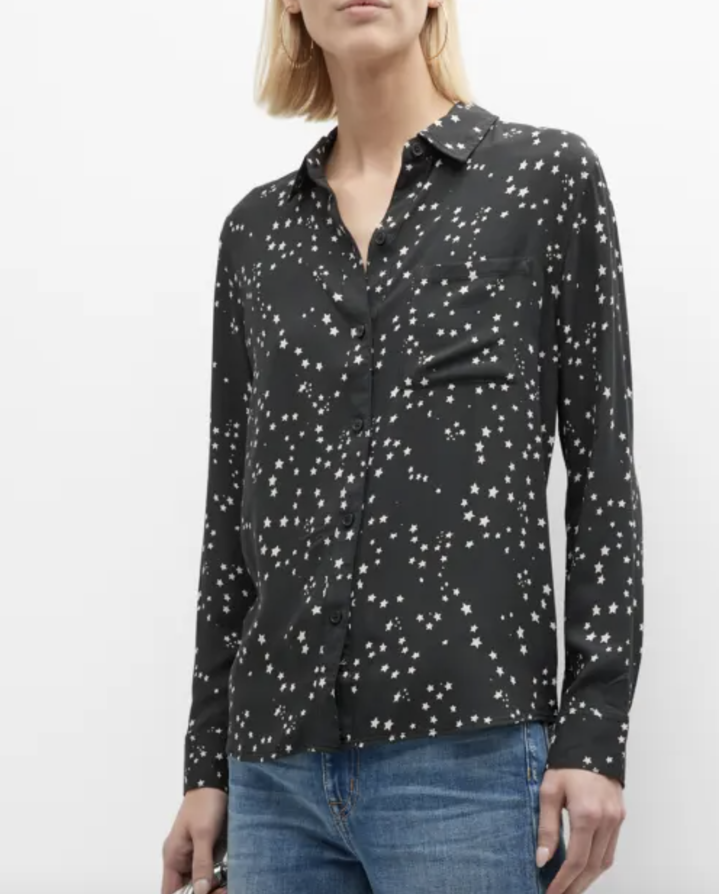 Rails Rocsi Constellation Star Print Button Front Shirt Blouse Size S Gray White