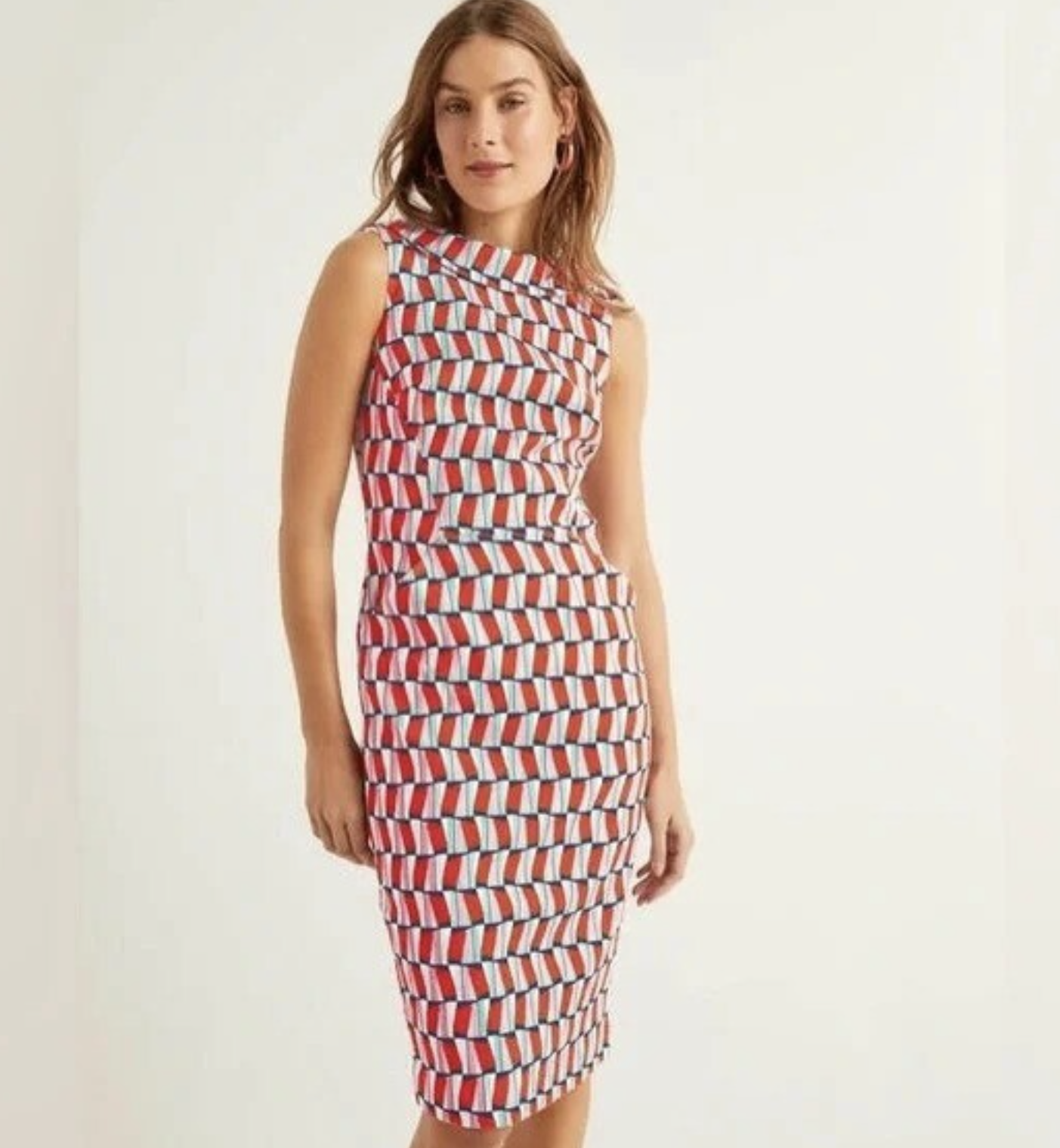 Boden Martha Geometric Print Seam Detail Foldover Collar Sheath Dress Sz Us 8R 8