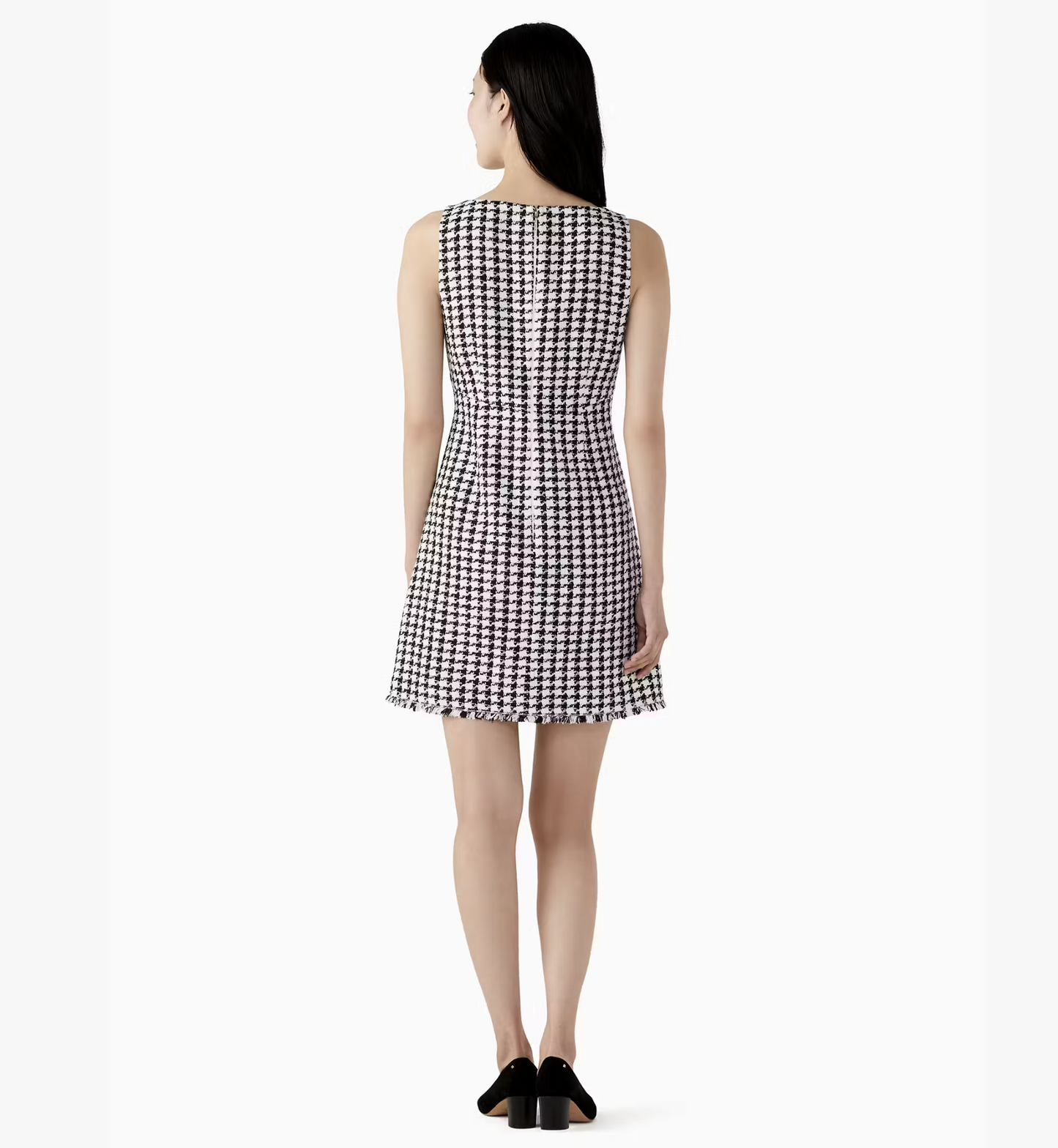 Kate Spade Black White Houndstooth Tweed Fringe Bow A Line Mini Dress Size 12