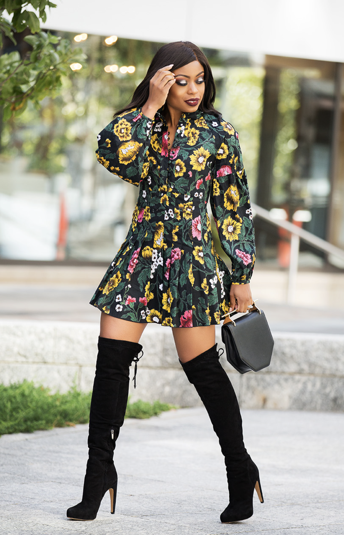 C/Meo Collective Another Lover Black Floral Collared Mini Dress Size S Pleated
