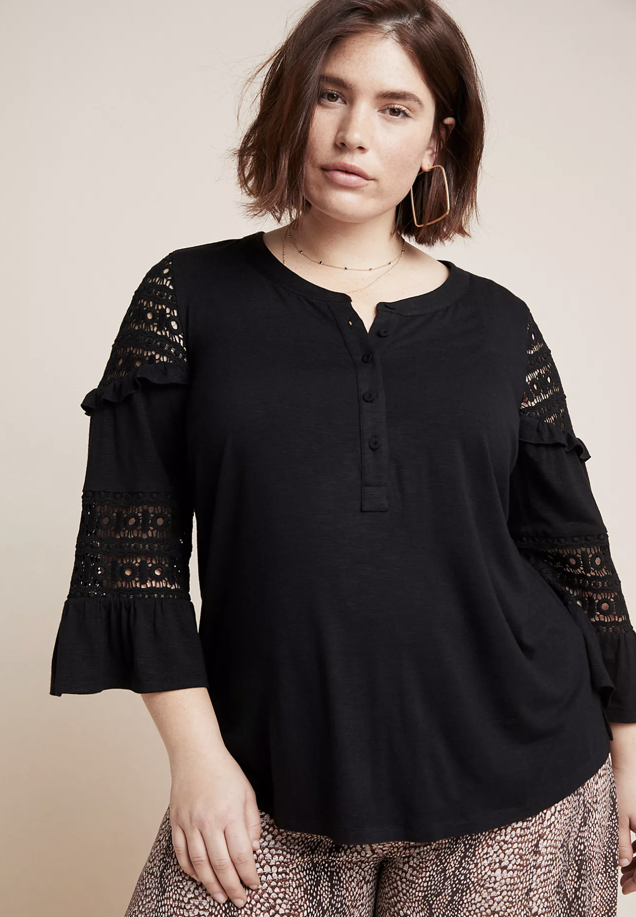 Maeve Anthropologie Plus Black Eyelet Lace Sonia Knit Top Blouse Size 3X