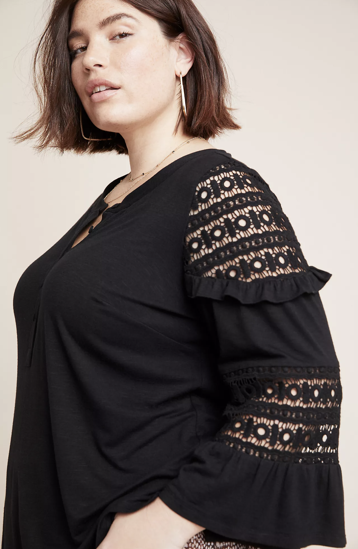 Maeve Anthropologie Plus Black Eyelet Lace Sonia Knit Top Blouse Size 3X