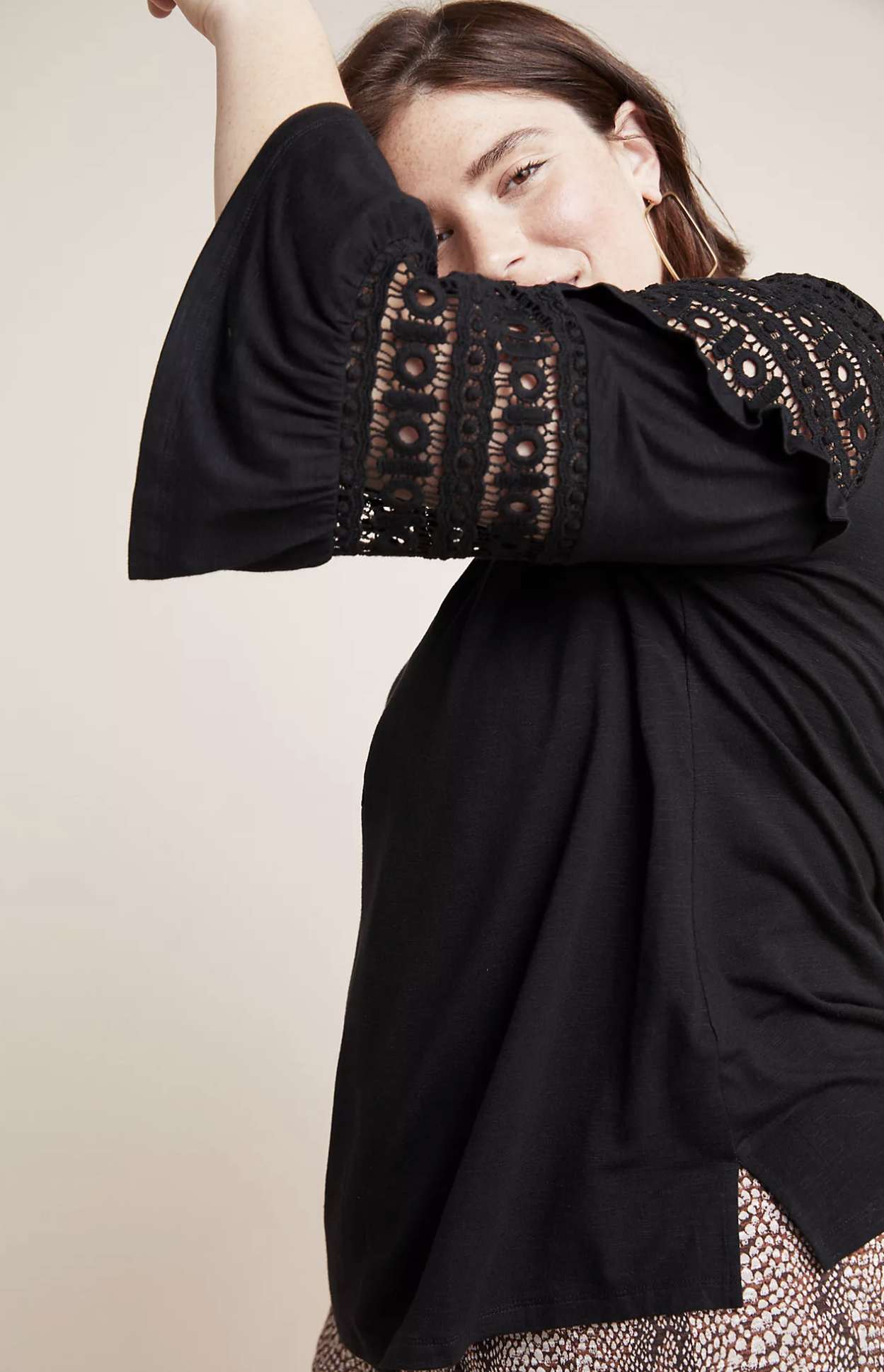 Maeve Anthropologie Plus Black Eyelet Lace Sonia Knit Top Blouse Size 3X