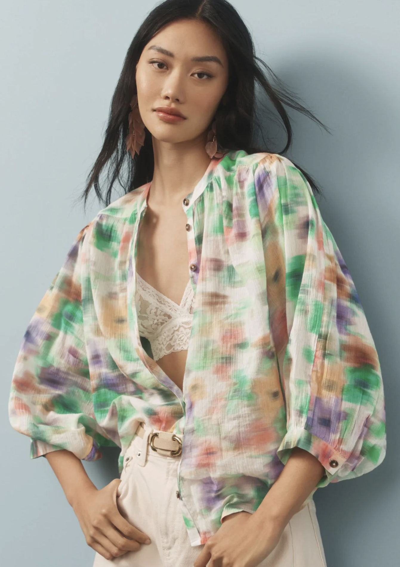 Pilcro Anthropologie the Sidney Batwing Sleeve Top Blouse Size M Watercolor