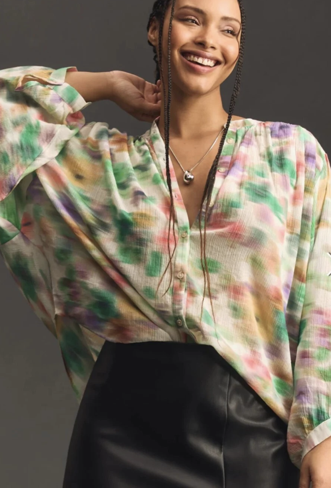 Pilcro Anthropologie the Sidney Batwing Sleeve Top Blouse Size M Watercolor