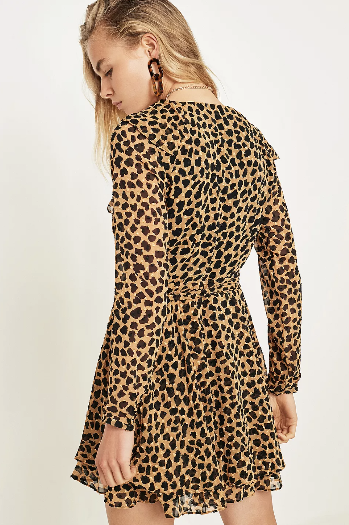 Free People Frenchie Leopard Animal Print Long Sleeve Mini Wrap Dress Size XS