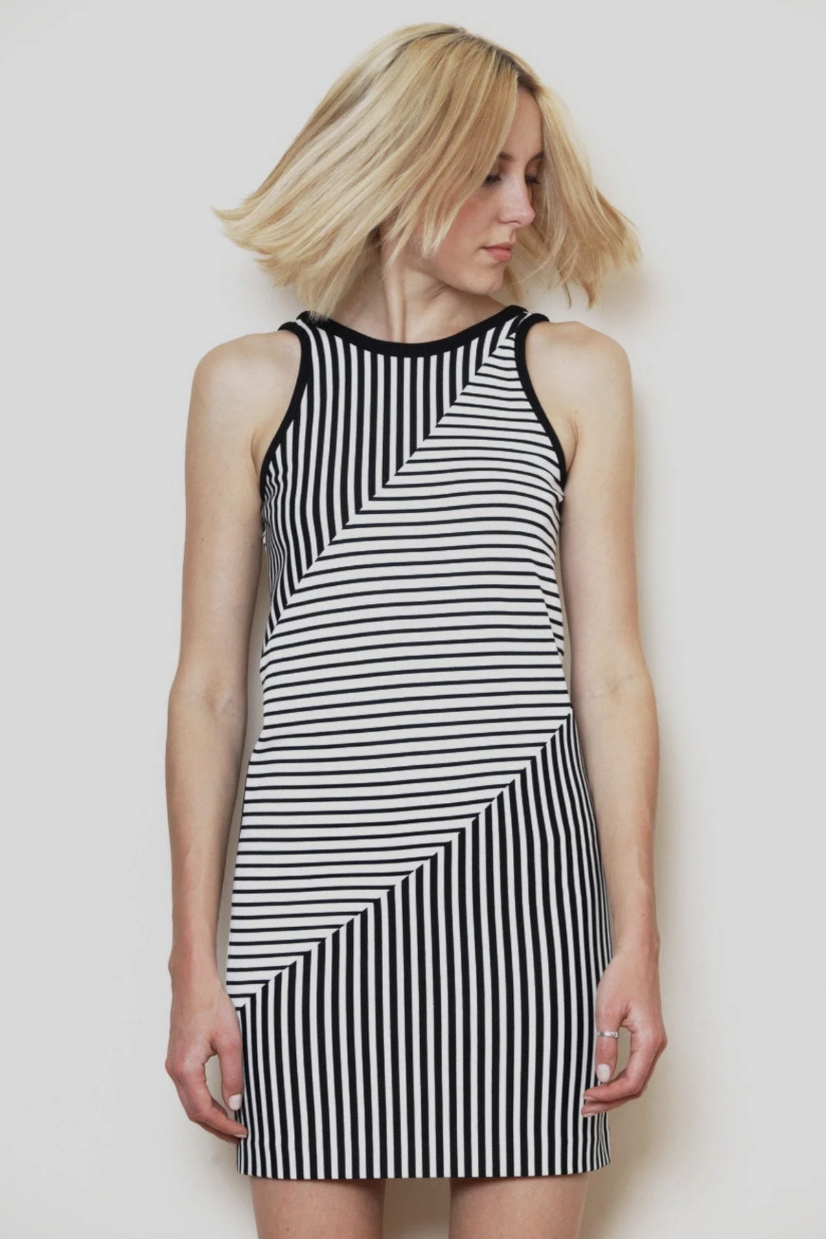NWT Rebecca Minkoff Brady Black White Mixed Stripe Sleeveless Dress Size M
