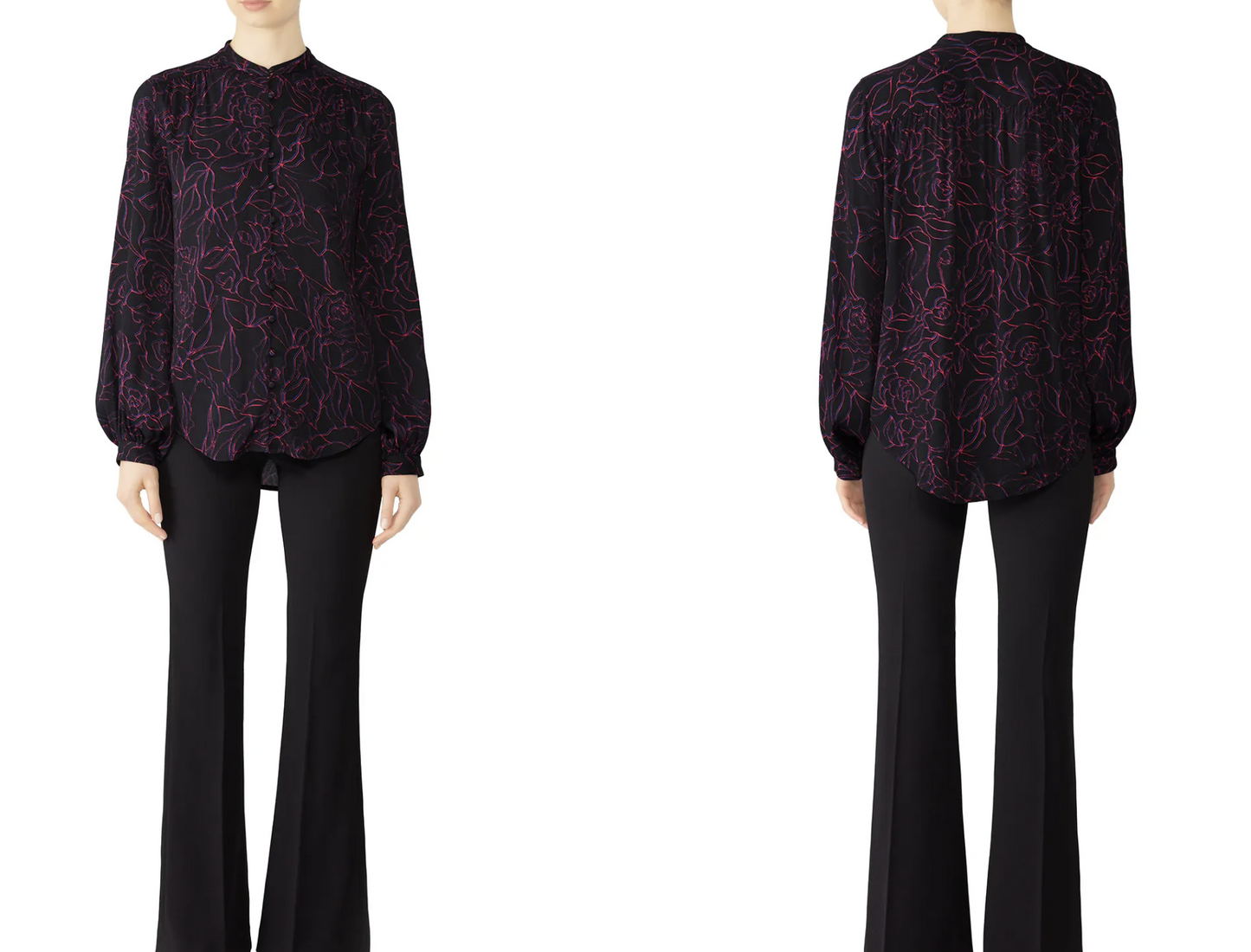Equipment Cornelia Mandarin Collar Button Front Floral Shirt Blouse Black Sz XS