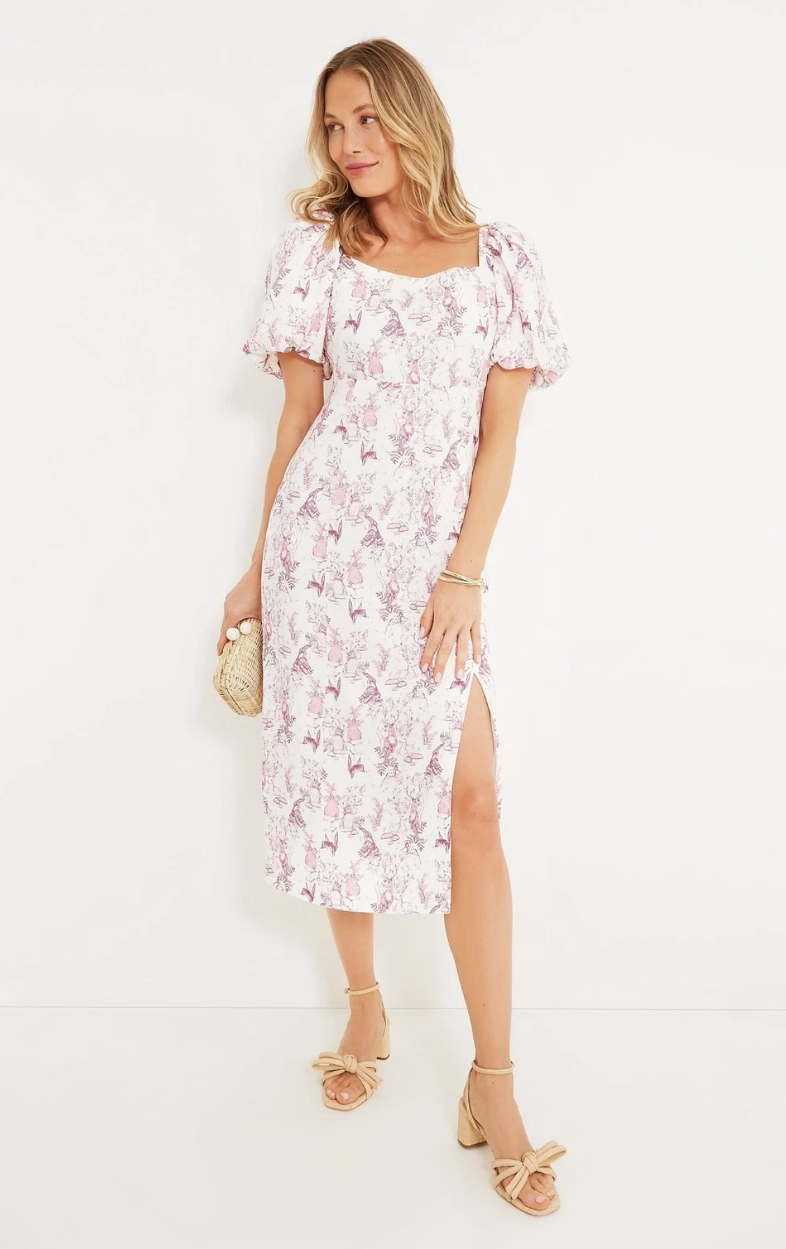 Hyacinth House Tuckernuck Woodland Wilma Puff Sleeve Midi Dress Animal Print M