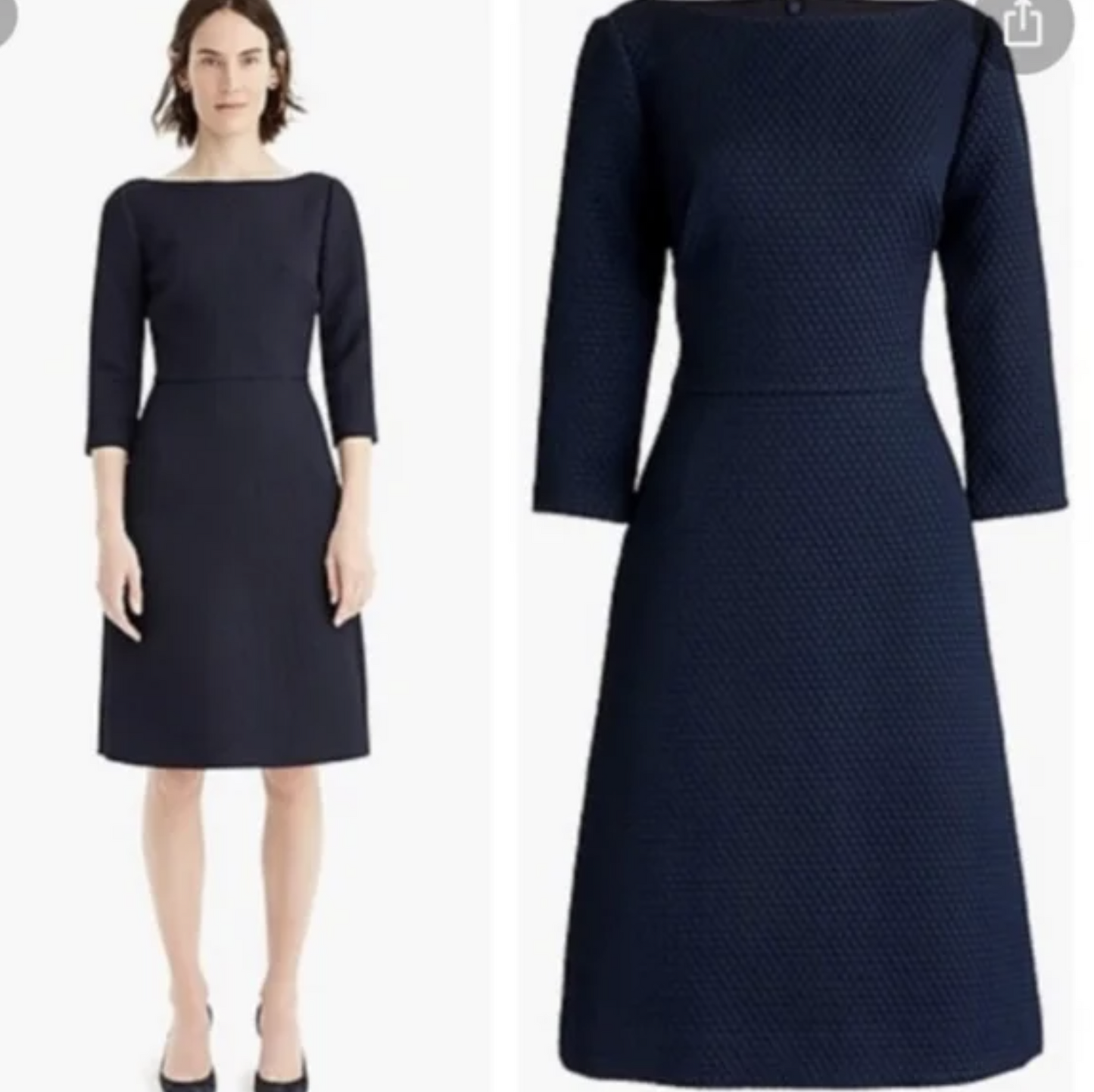 J Crew Navy Blue Matalesse Textured A Line 3/4 Sleeve Dress Size 4P Career