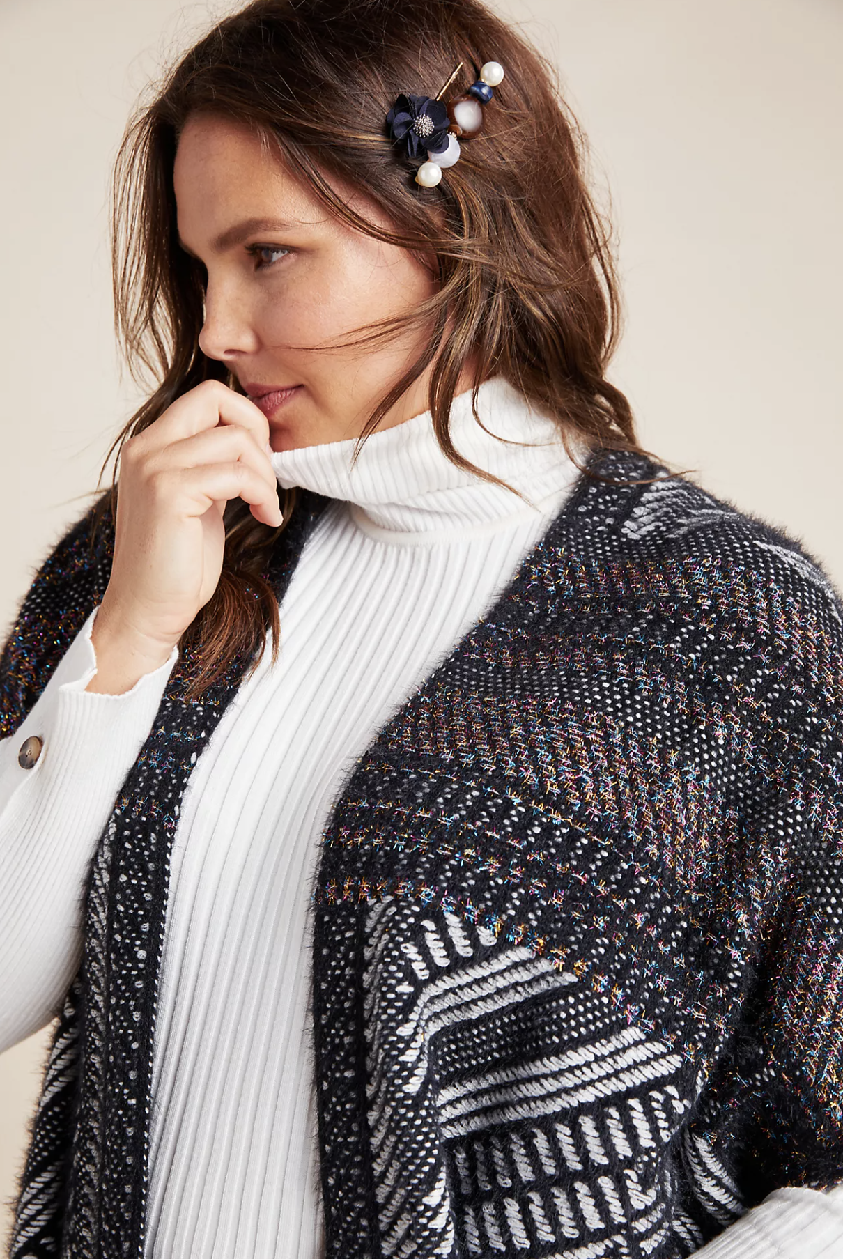 NWT Anthropologie Molly Bracken Sally Geo Tinsel Tweed Kimono Cardigan Size 3X