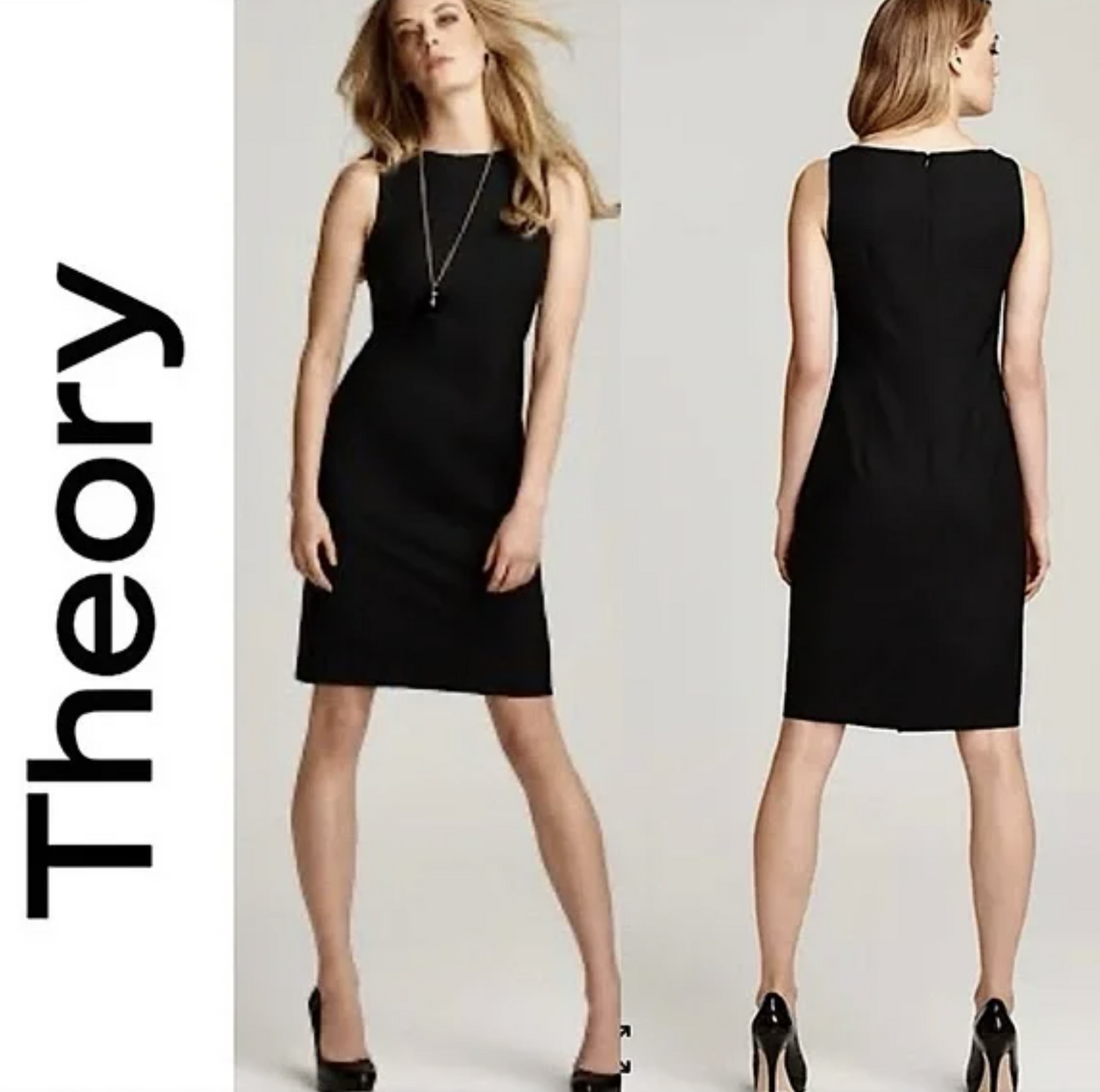Theory Bette B Solid Black Wool Blend Pencil Sheath Dress Size 4 Career Office