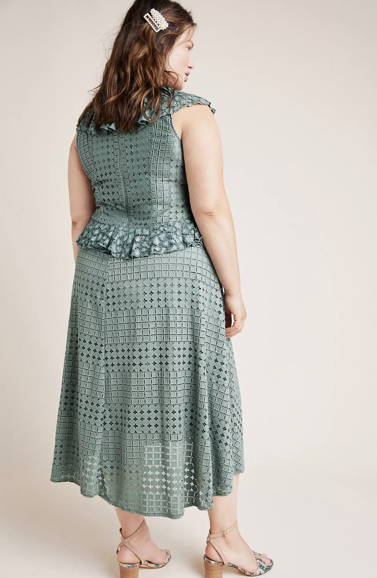 by Anthropologie Plus Antoinette Green Ruffle Crochet Lace Midi Dress Size 24W