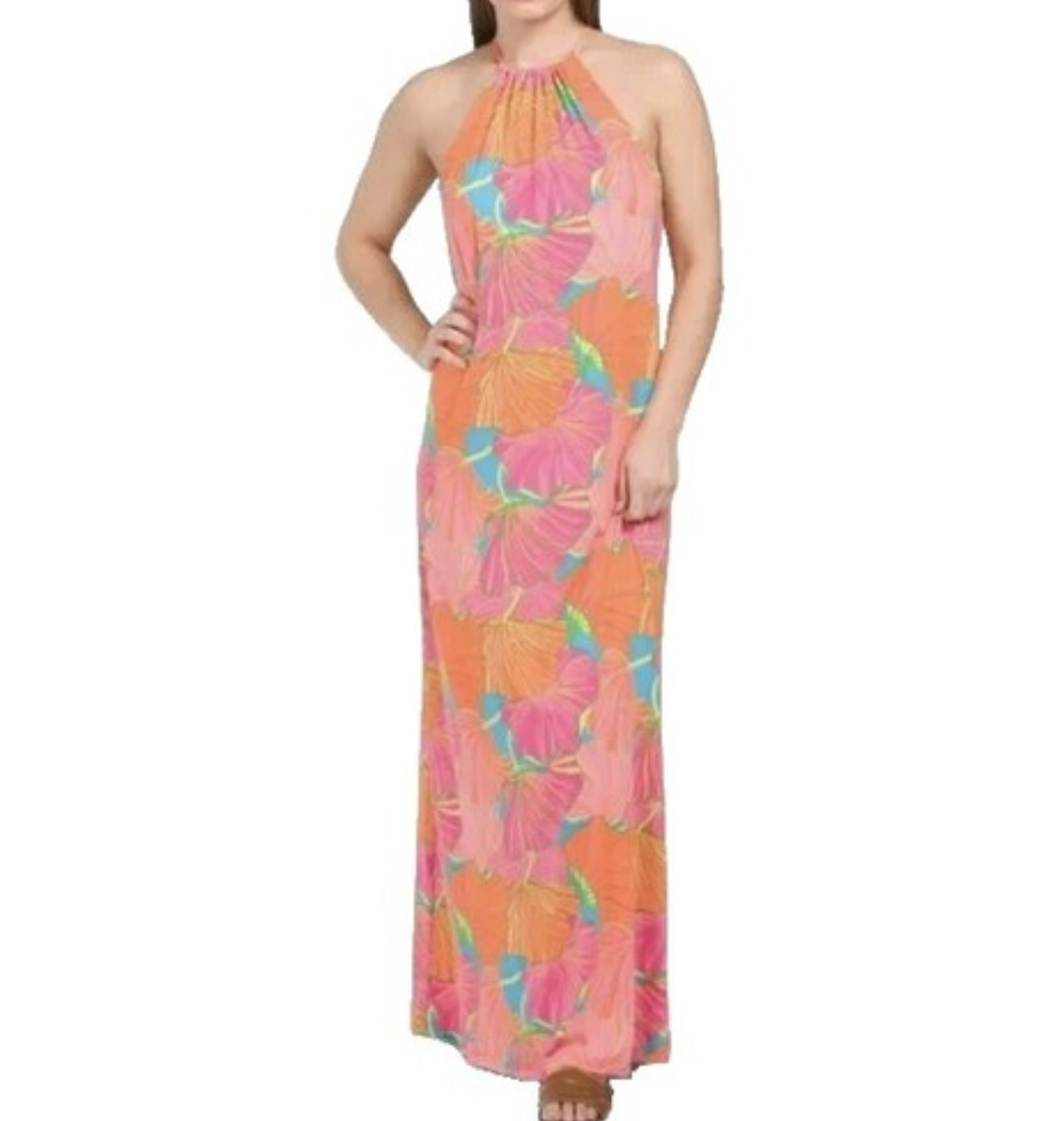 Trina Turk Milan Gingko Colorful Floral Print Halter Jersey Maxi Dress Size S