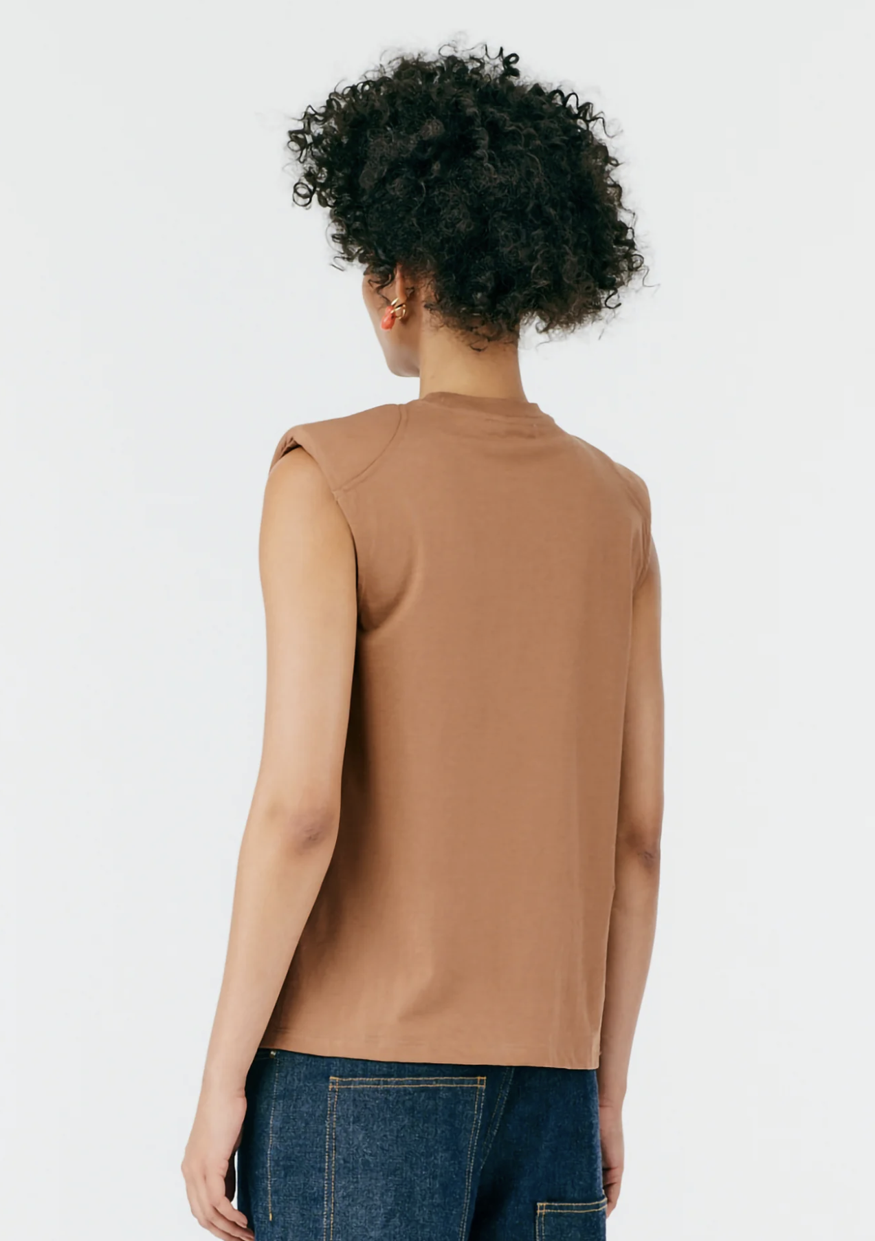 Tibi Camel Tan Padded Shoulder Sleeveless Muscle Style Top Tee Shirt Size XS