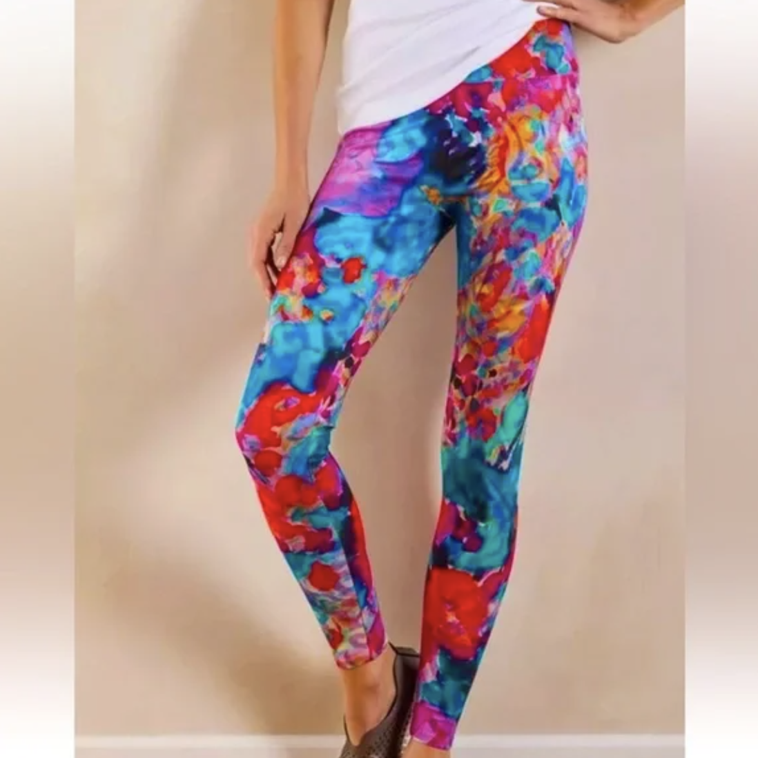 NWT Soft Surroundings Super Slim Botanical Leggings Sz M Colorful Rainbow Print