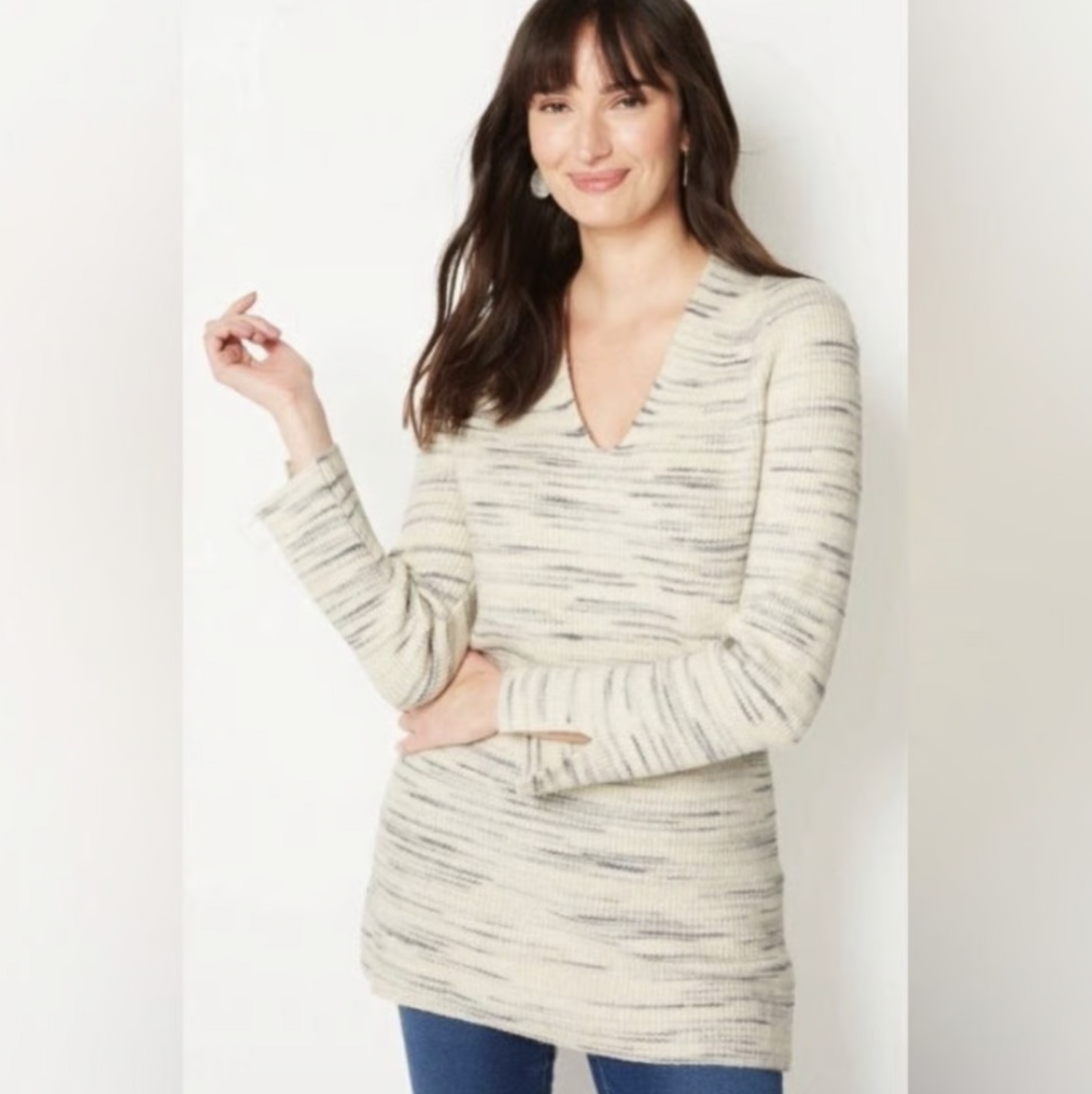 NWT Pure Jill J Jill Womens Cream Gray Heather Knit Tunic Sweater Size M