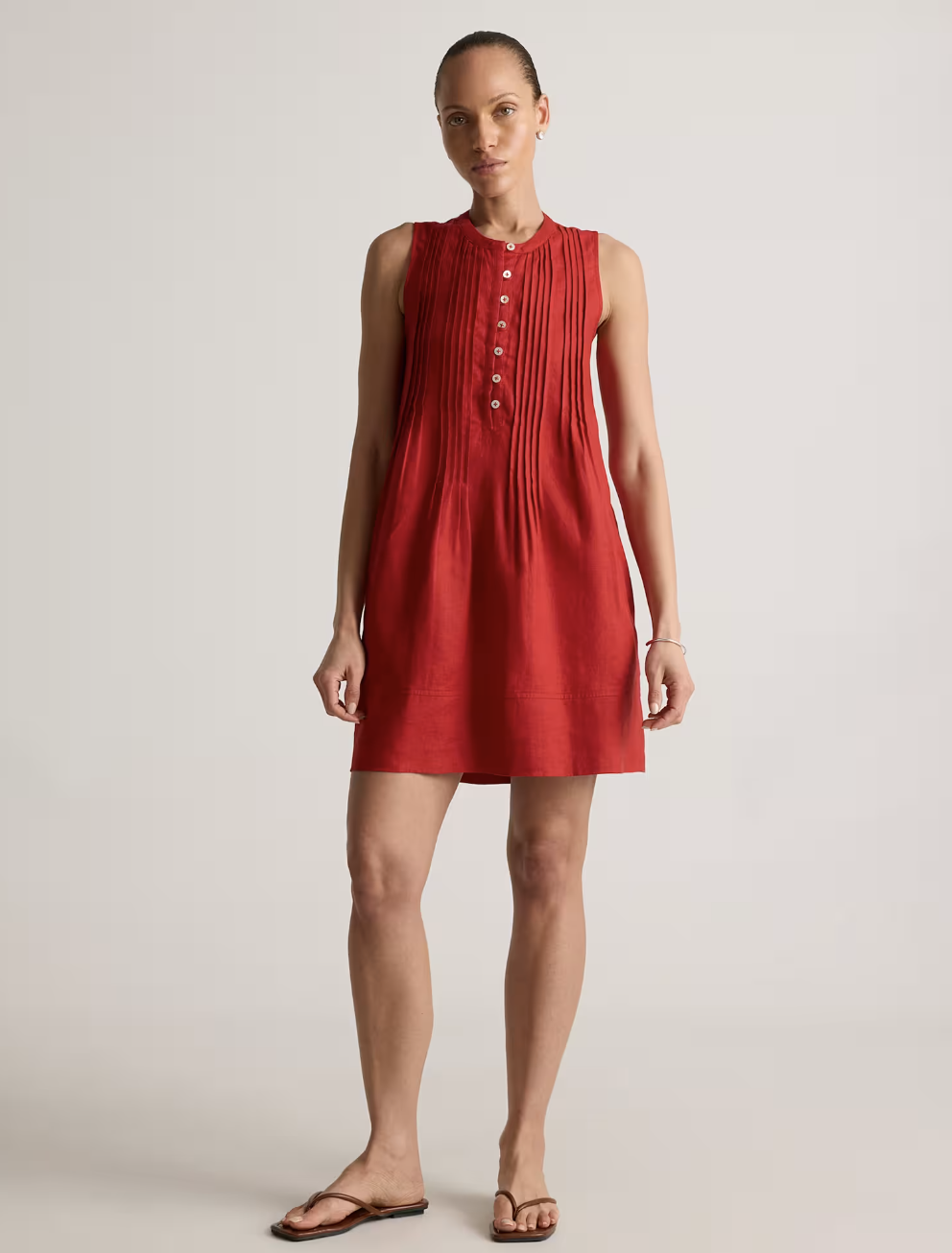 Quince Womens 100% European Linen Sleeveless Swing Shift Dress in Chile Size XL