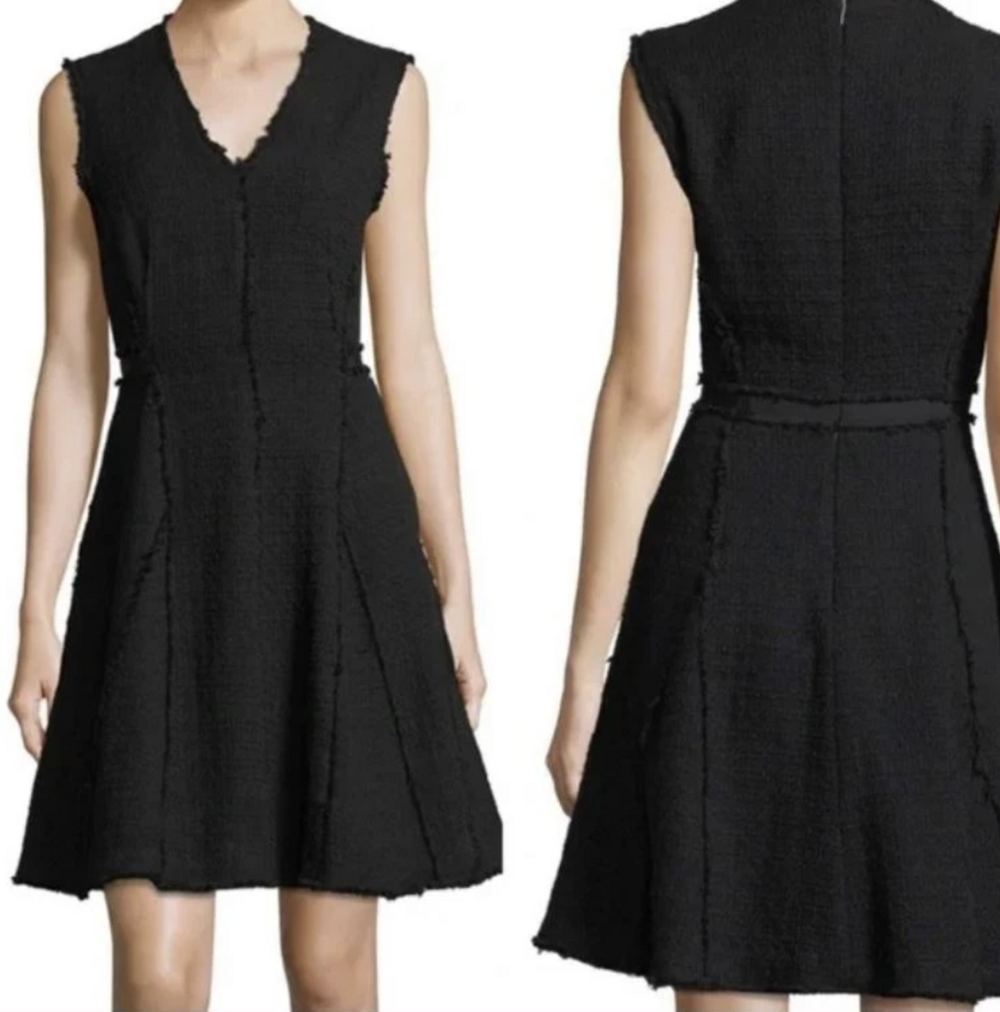 Rebecca Taylor Womens Black Fringe Tweed Fit and Flare A Line Dress Size 2