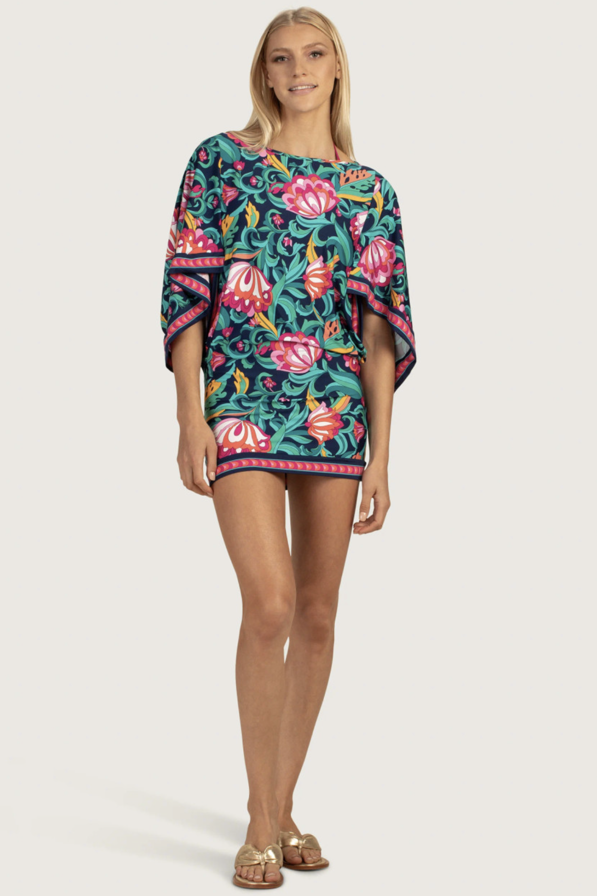 Trina Turk Swim India Garden Floral Swimsuit Cover Up Mini Dress Size L Beach