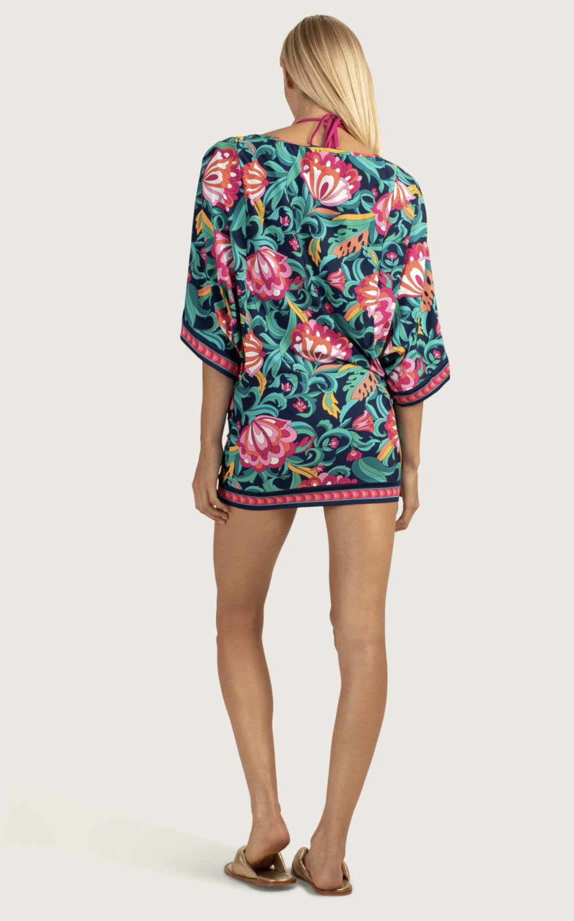 Trina Turk Swim India Garden Floral Swimsuit Cover Up Mini Dress Size L Beach