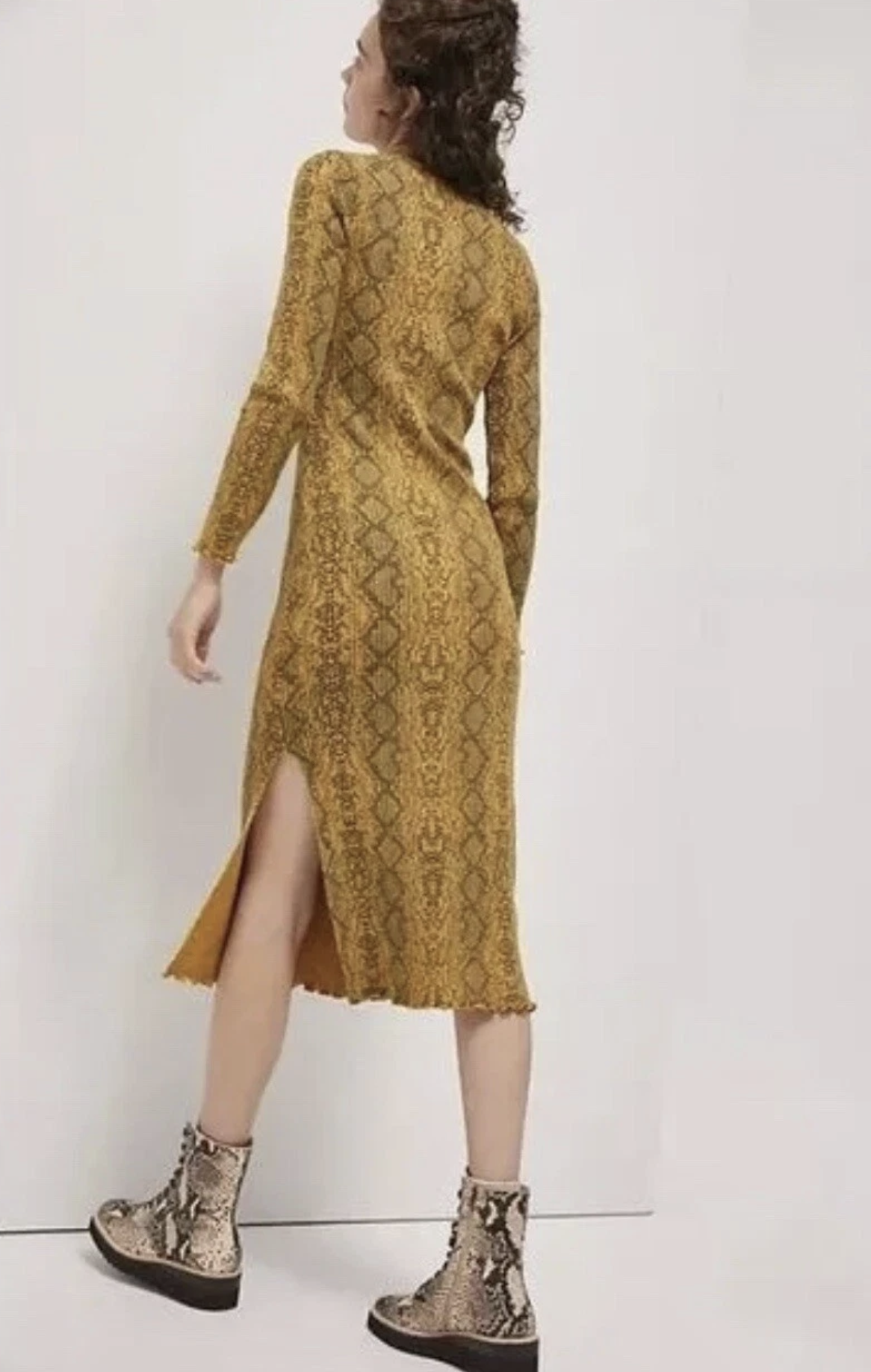 T La Anthropologie Sasha Ribbed Knit Snakeskin Print Mock Neck Midi Dress Size L