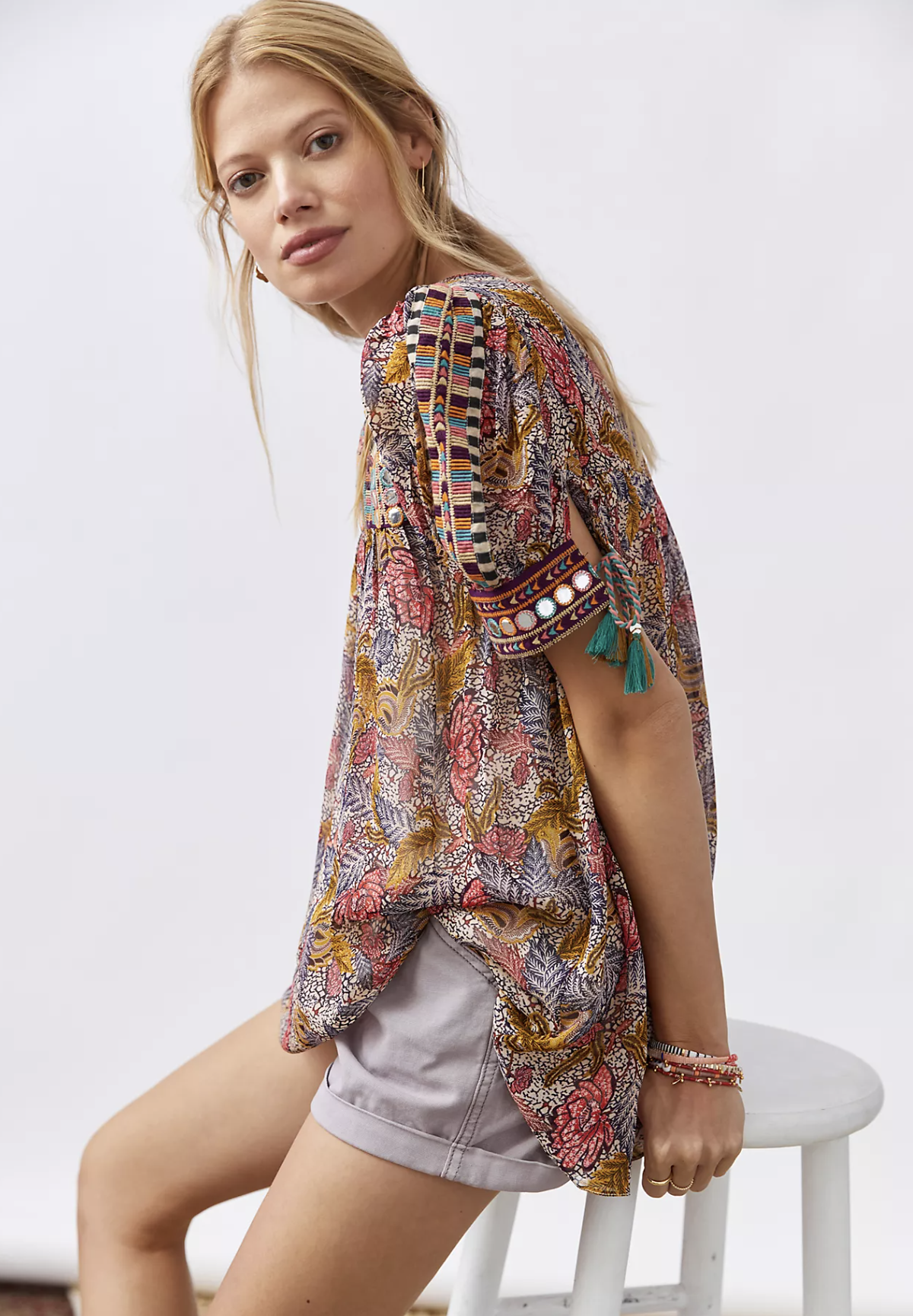 NWT Verb by Pallavi Singhee Anthropologie Embroidered Tunic Top Blouse Size L