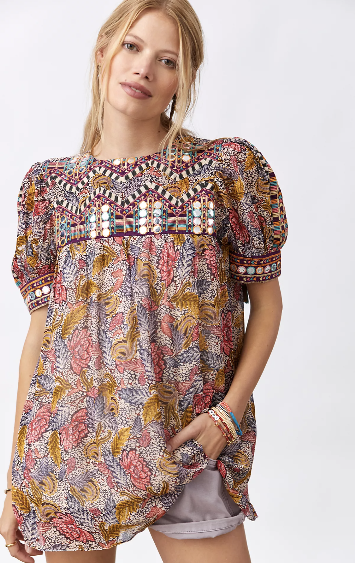 NWT Verb by Pallavi Singhee Anthropologie Embroidered Tunic Top Blouse Size L