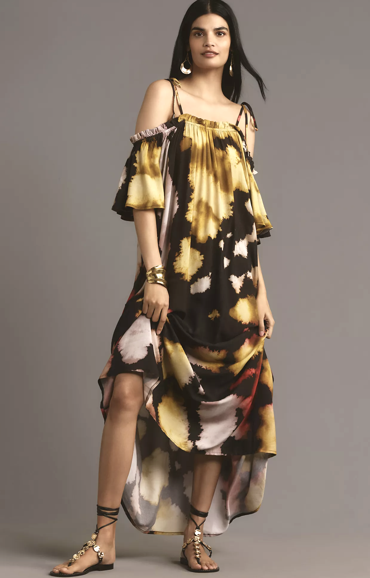 Conditions Apply Anthropologie Tie Dye Print Tie Strap Maxi Kaftan Dress OS M L