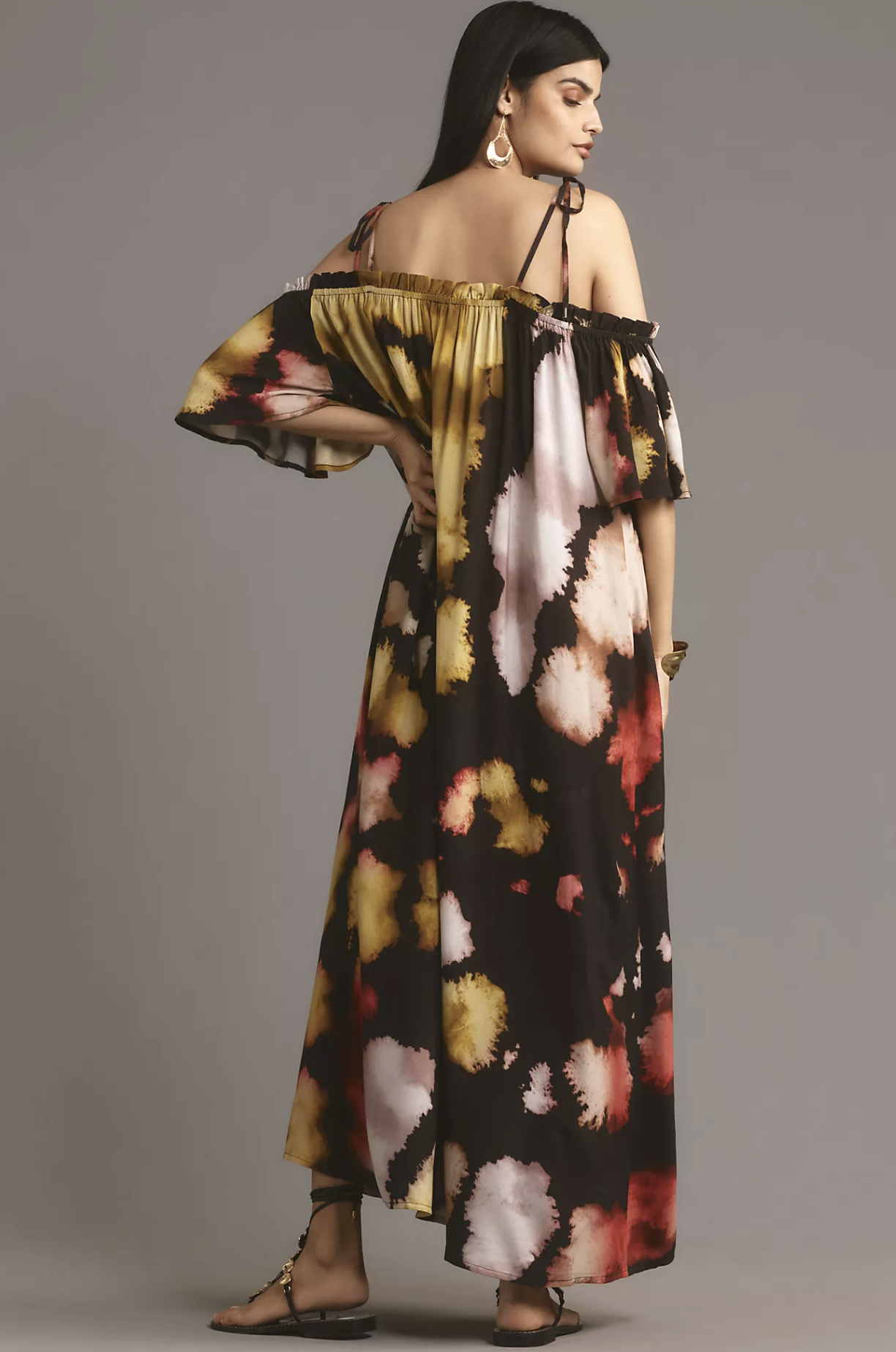 Conditions Apply Anthropologie Tie Dye Print Tie Strap Maxi Kaftan Dress OS M L