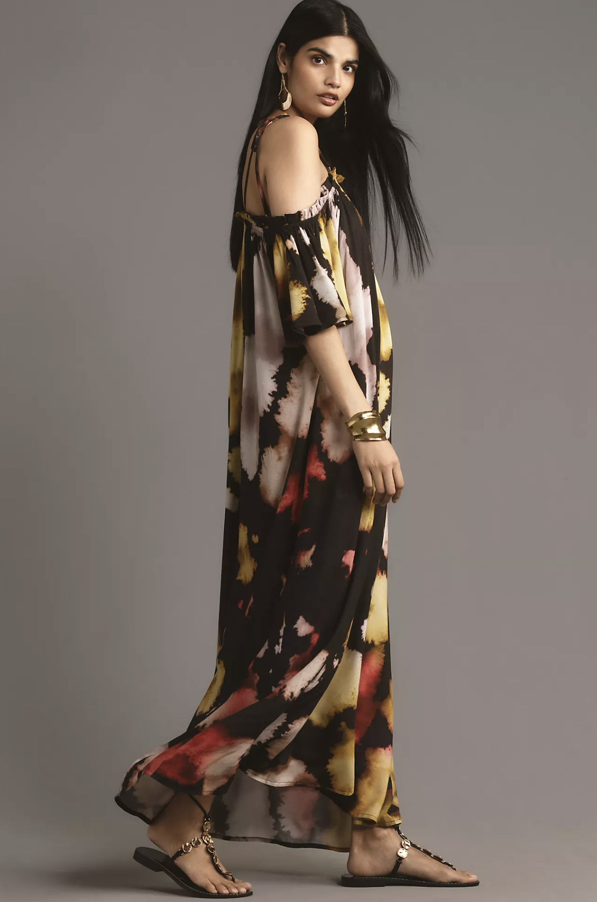 Conditions Apply Anthropologie Tie Dye Print Tie Strap Maxi Kaftan Dress OS M L