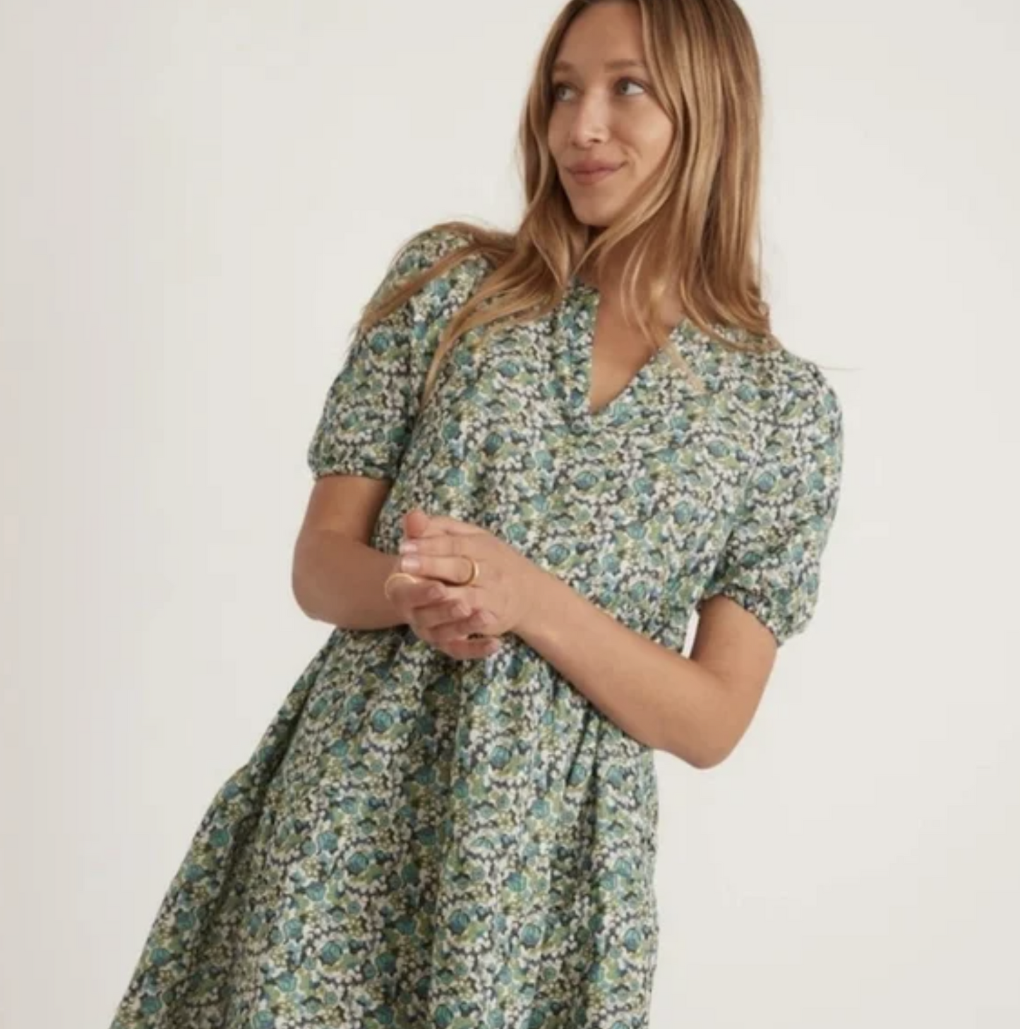 Marine Layer Jamie Gauzy Short Sleeve Floral Mini Dress Size XS Green Blue