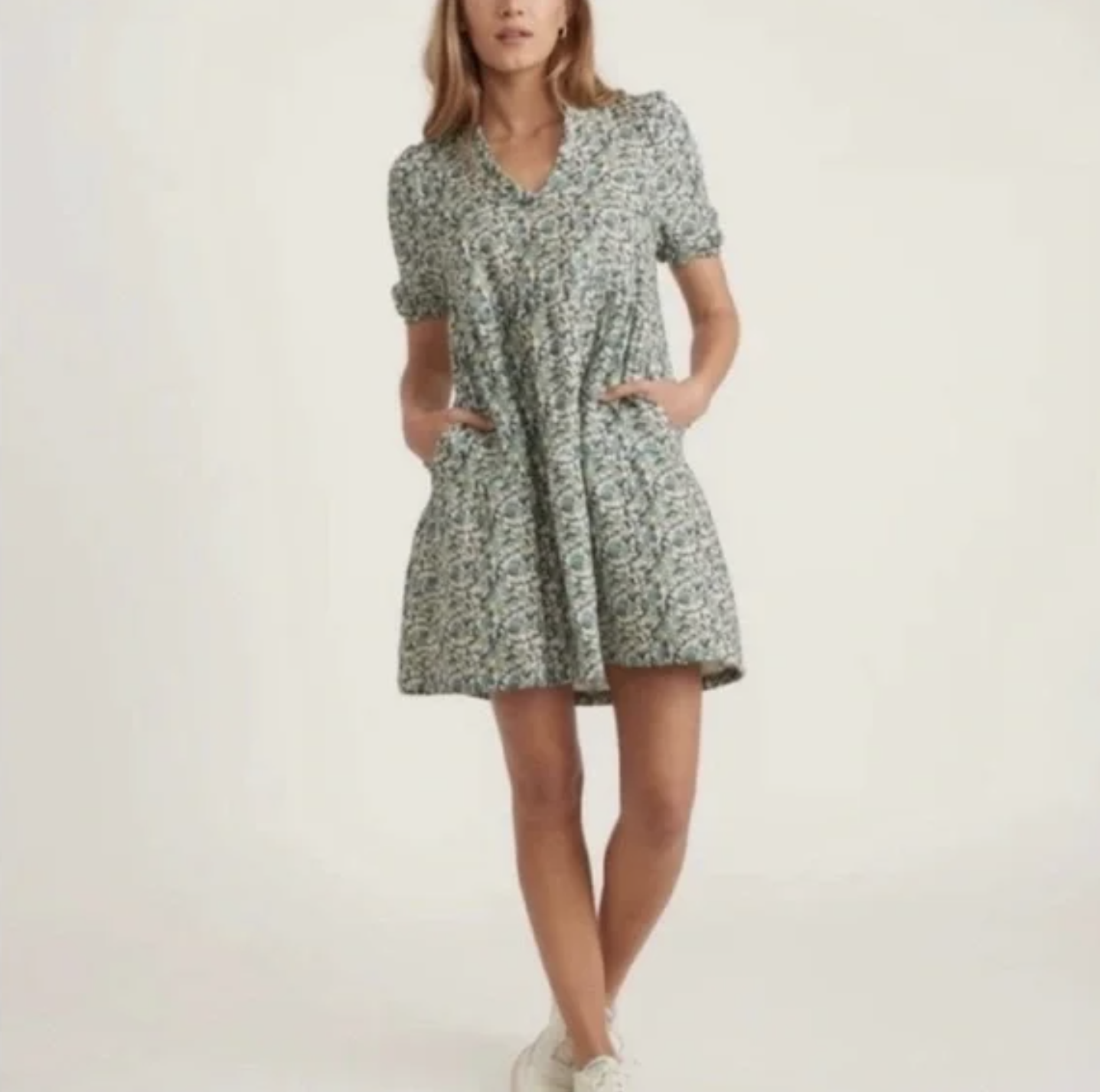 Marine Layer Jamie Gauzy Short Sleeve Floral Mini Dress Size XS Green Blue