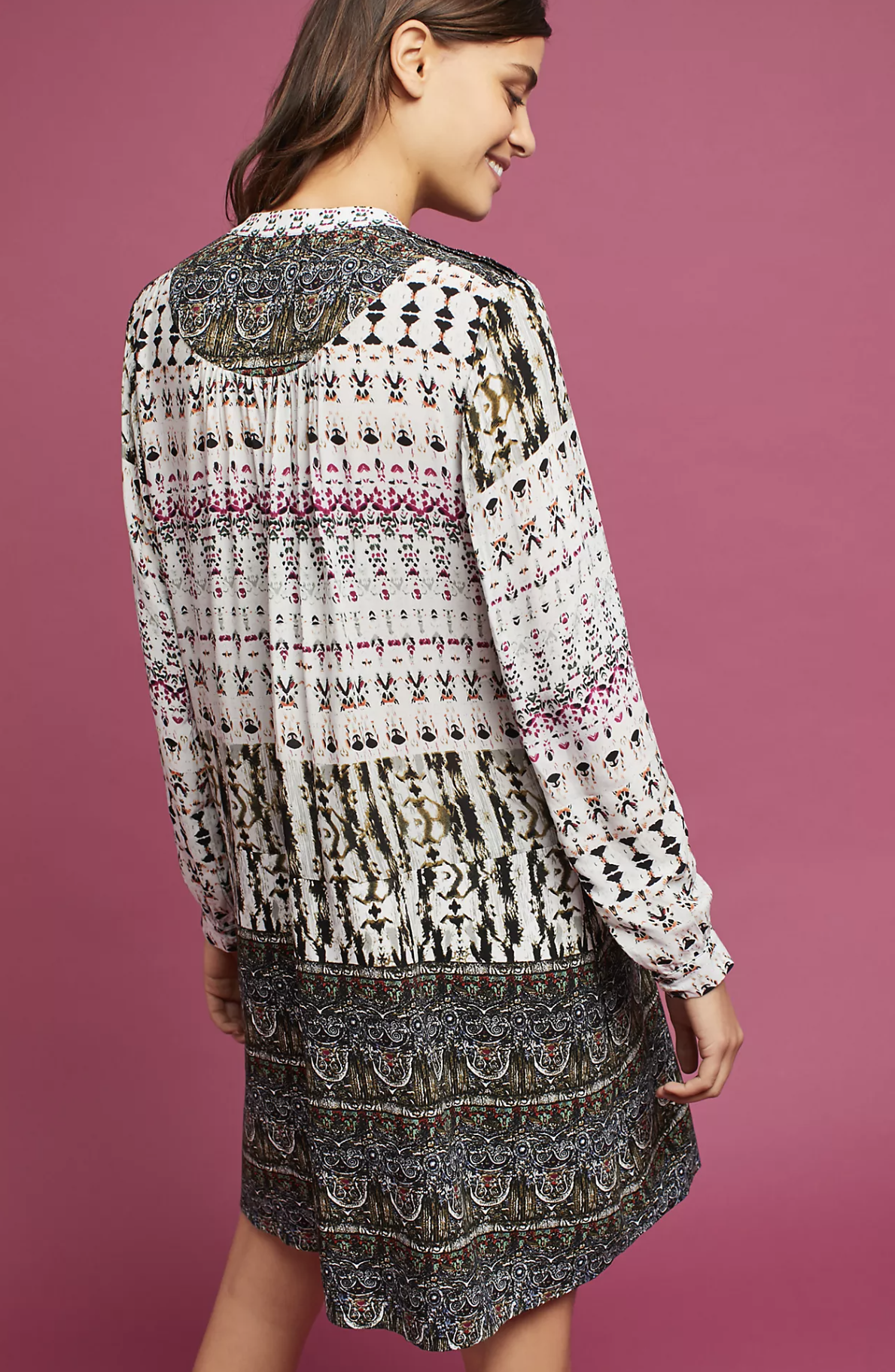 Tiny Anthropologie Mollie Printed Tunic Shift Dress Size XS Abstract Lace Trim