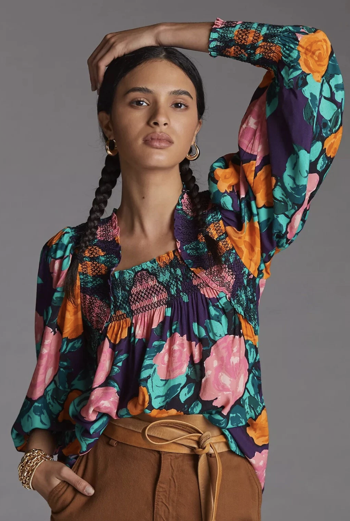 Plenty Tracy Reese Anthropologie Floral Puff Sleeve Top Blouse Size S Purple