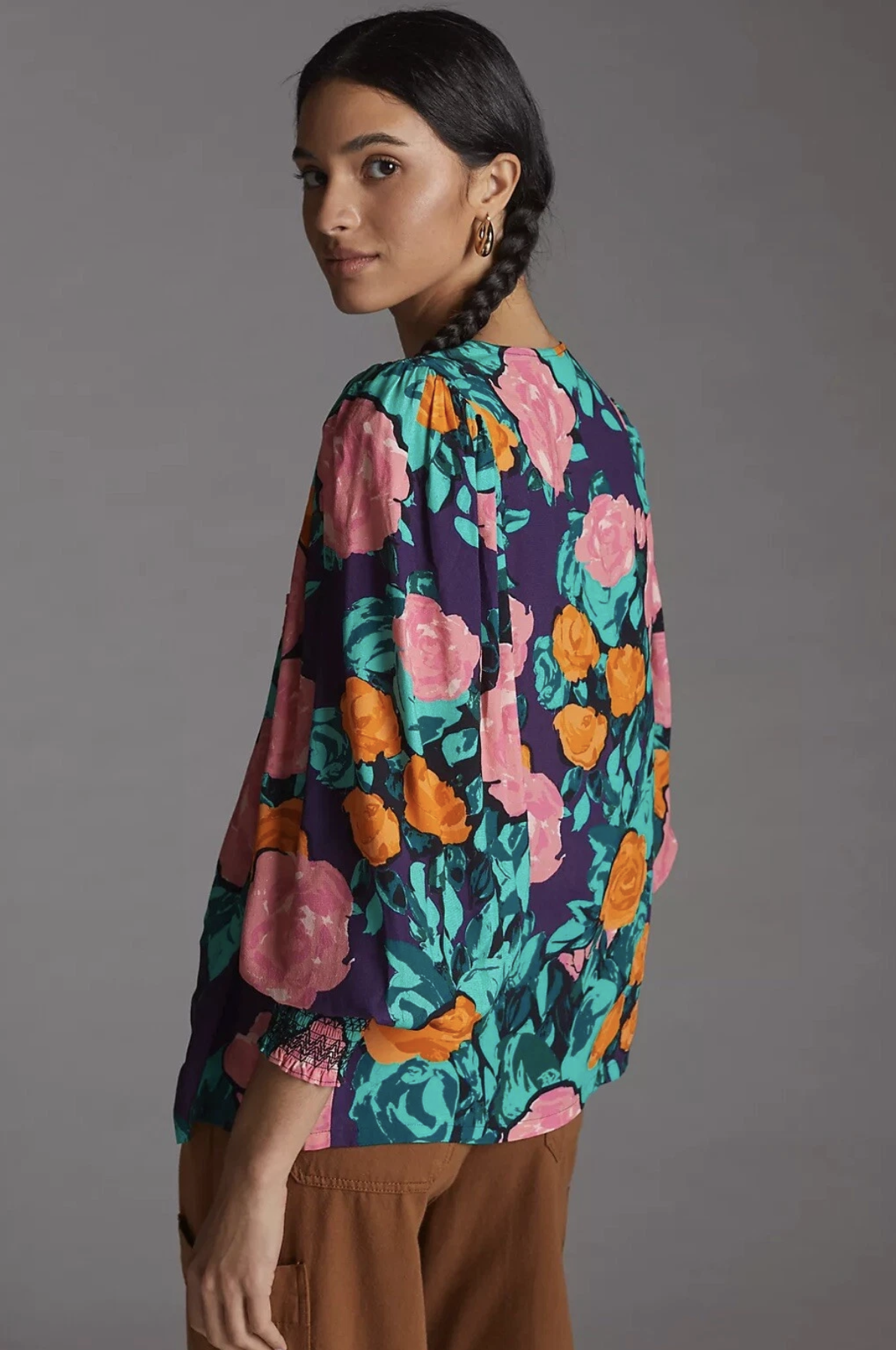 Plenty Tracy Reese Anthropologie Floral Puff Sleeve Top Blouse Size S Purple