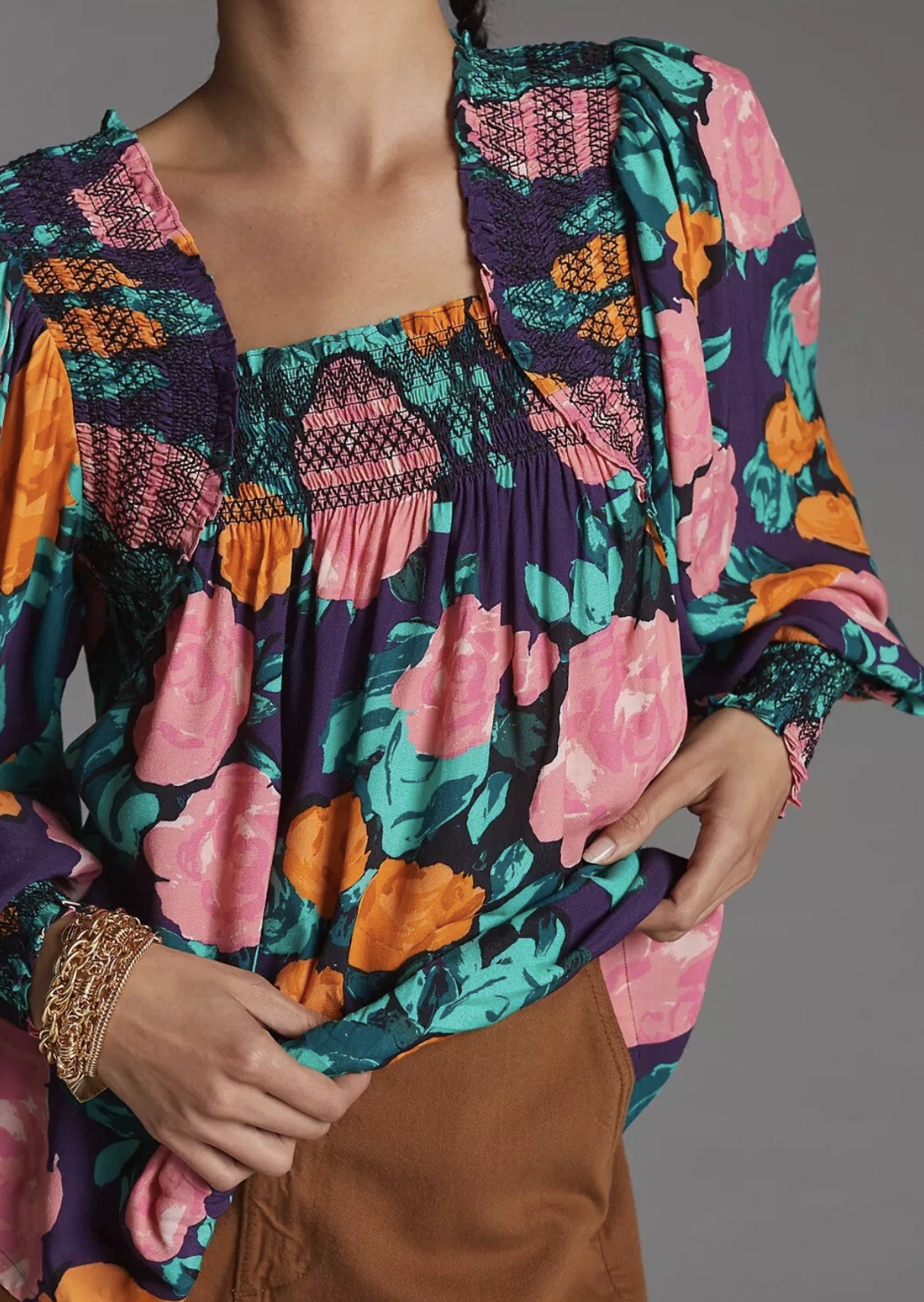 Plenty Tracy Reese Anthropologie Floral Puff Sleeve Top Blouse Size S Purple