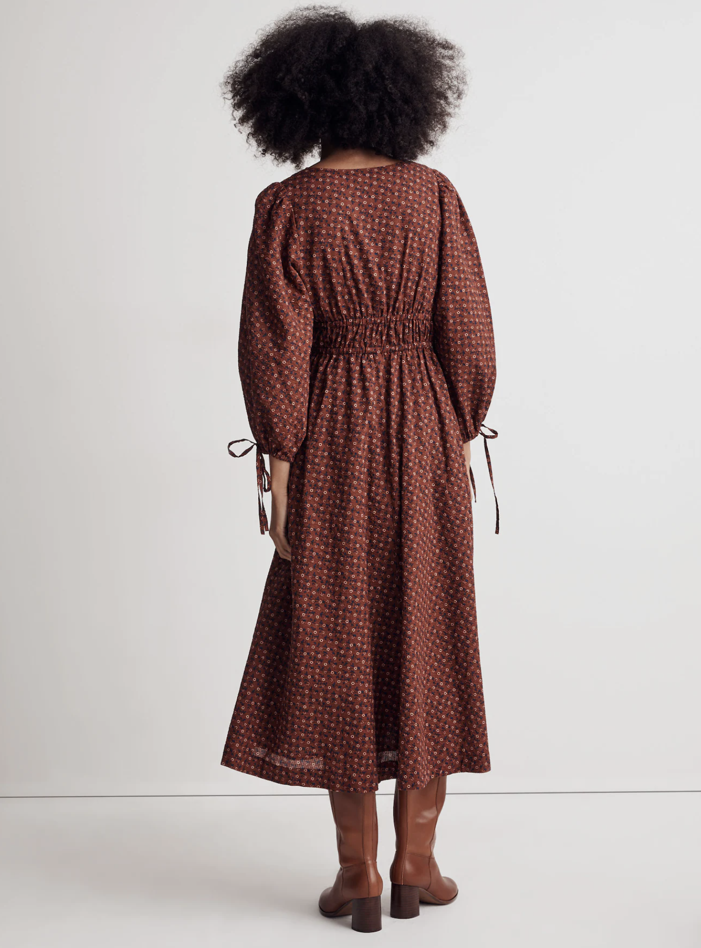 Madewell Sophia Brick Tie Front Textured Floral Print Midi Dress Size XL V Neck