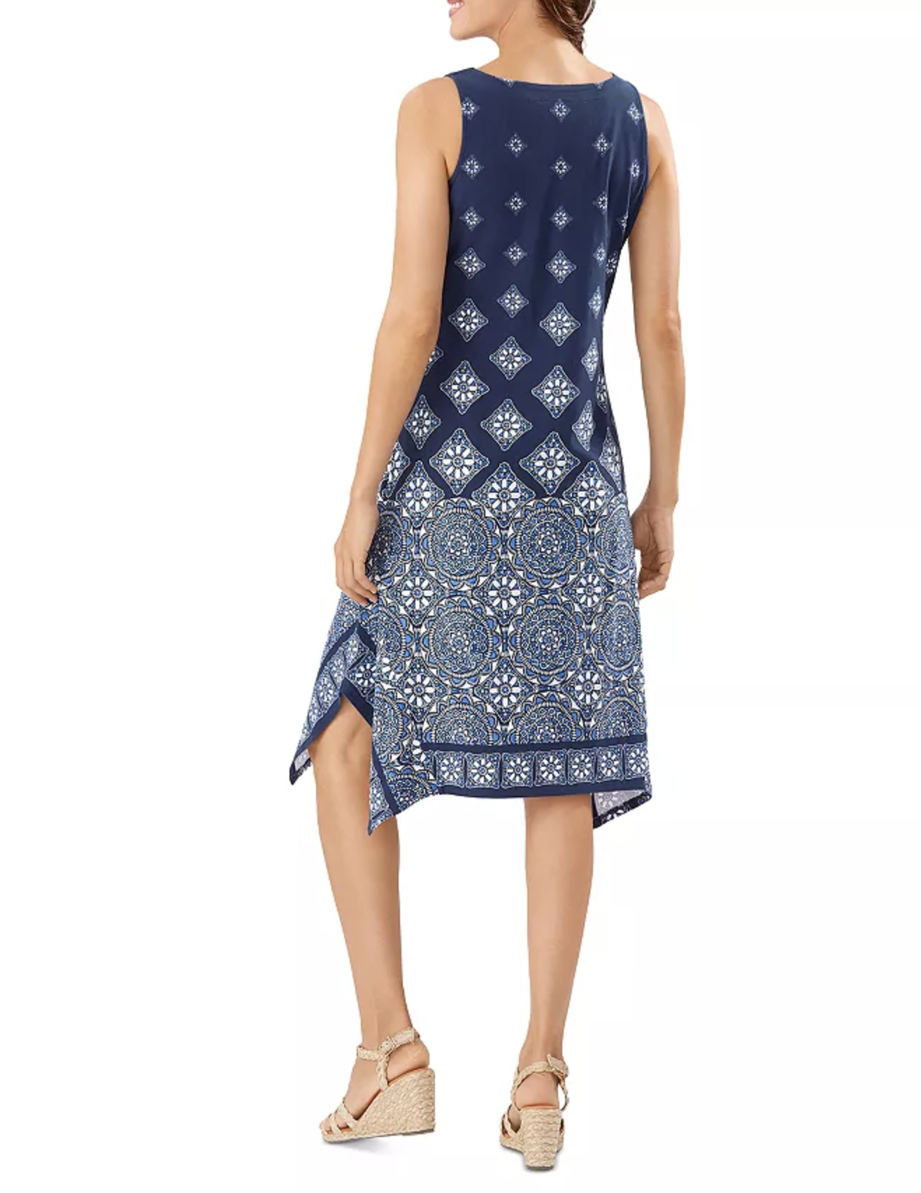 NWT Tommy Bahama Blue Medallion Print Asymmetric Handkerchief Hem Dress XXS 2XS
