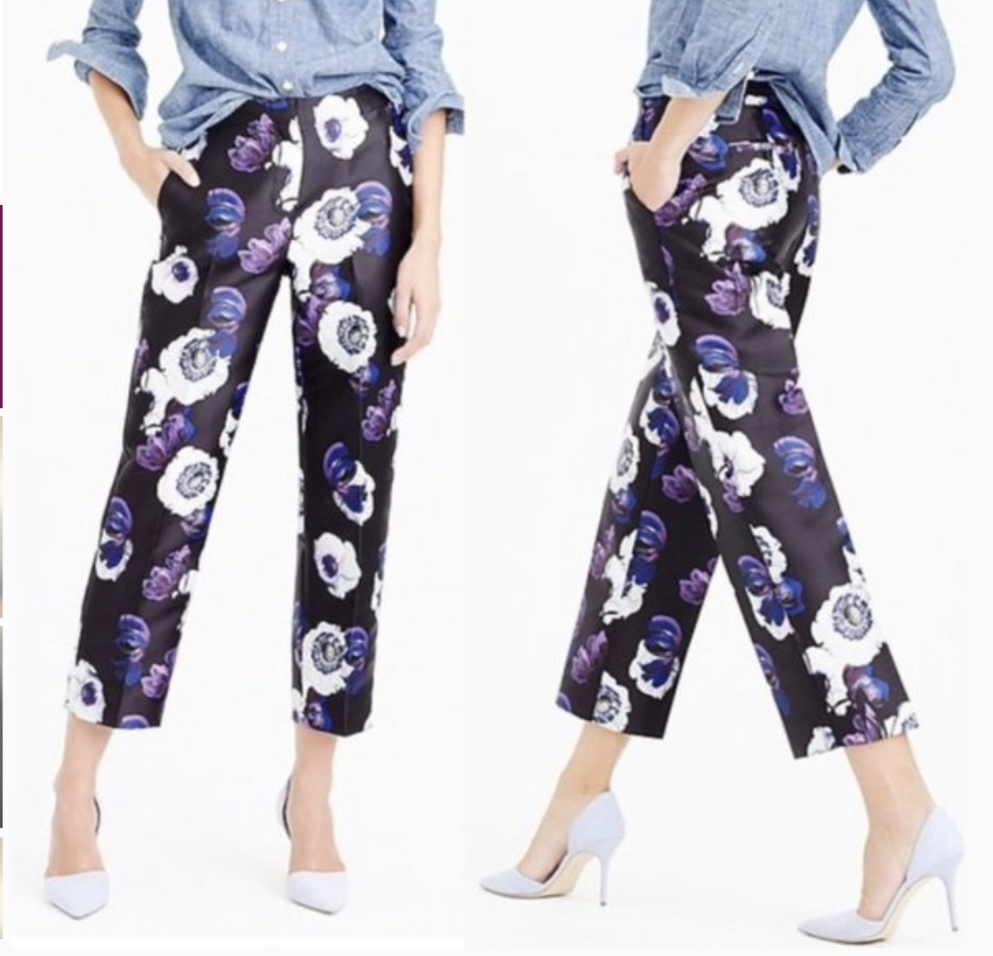 J Crew Womens Patio Pant in Violet Poppy Floral Size 16 Cropped Black Purple