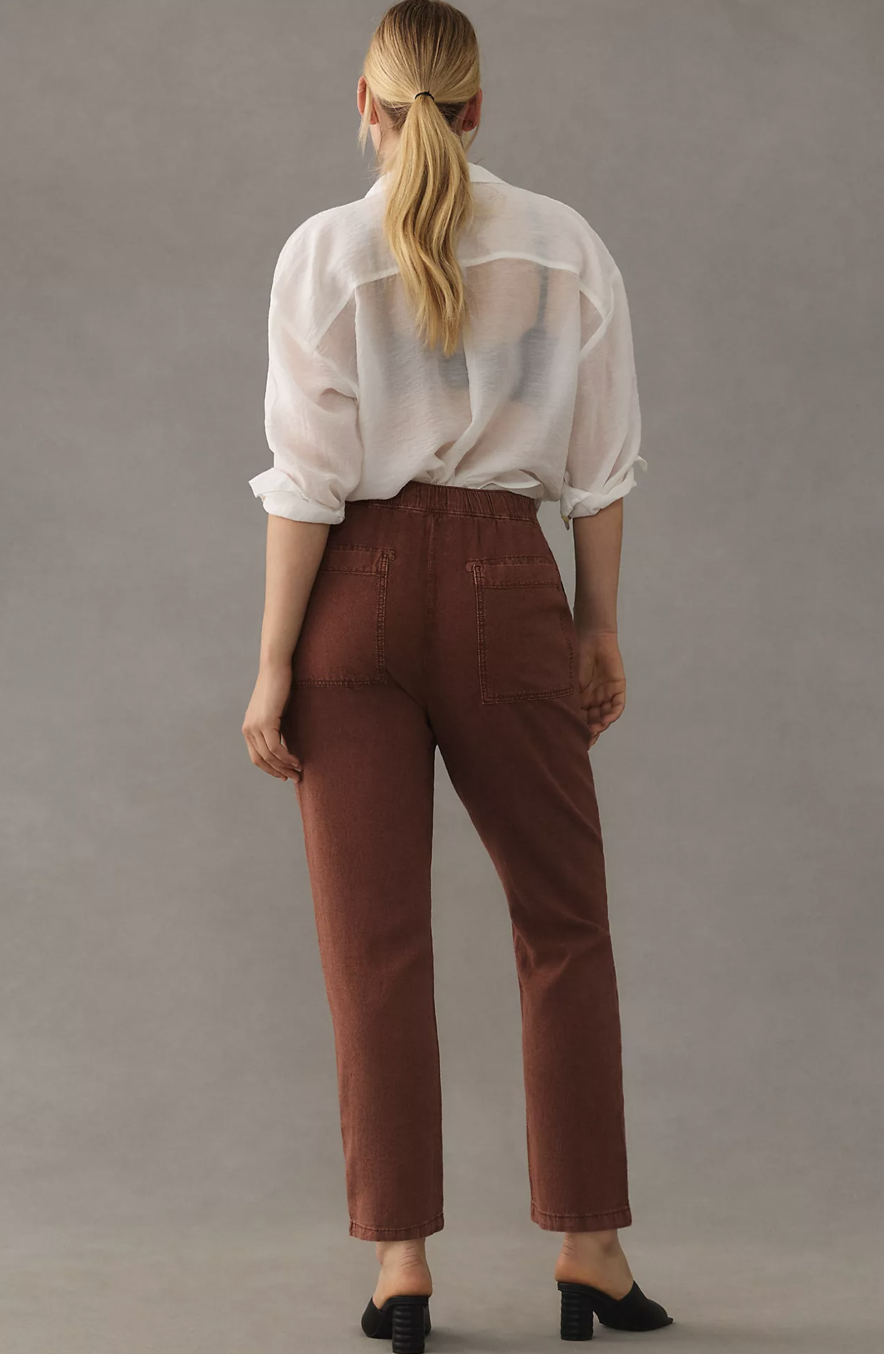 Pilcro Anthropologie Rust Brown Linen Blend Drawstring Ankle Pants Size L Crop