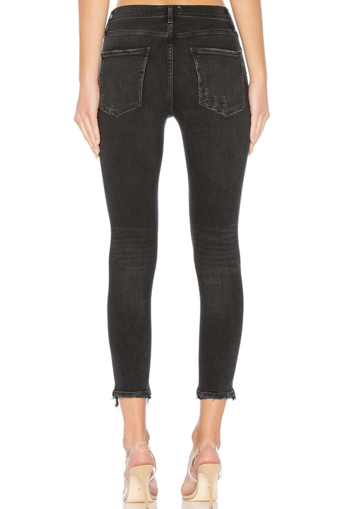 Agolde Sophie High Rise Ripped Hem Distressed Skinny Jeans Size 28 Black