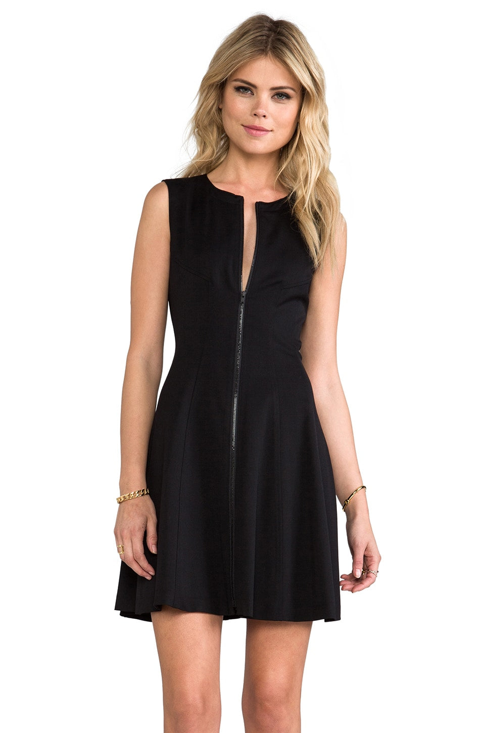 Theory Bonbi Black Wool Blend Zip Front Fit and Flare Dress Sz 0 Mini Sleeveless