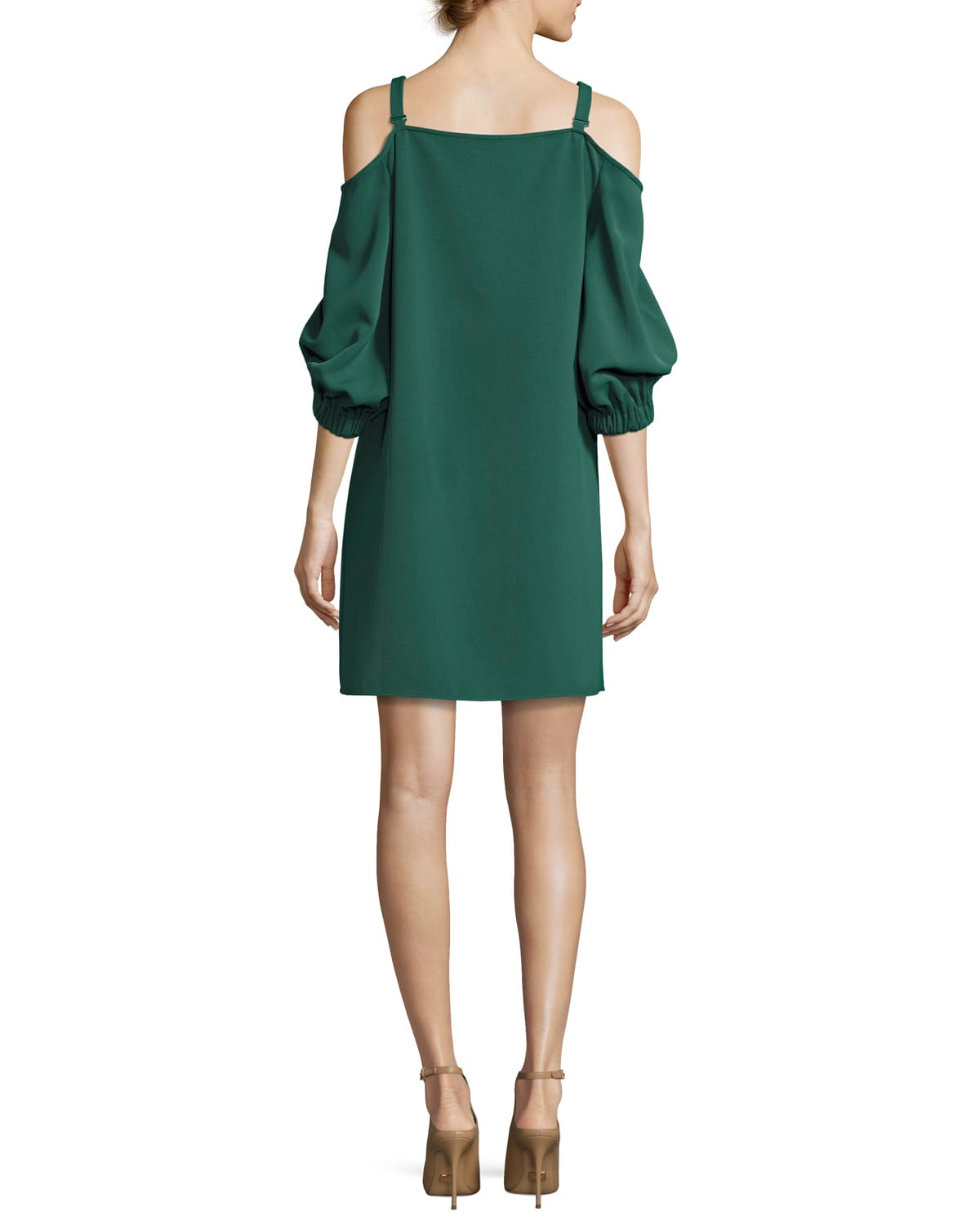 TIBI Womens Solid Green Drape Twill Cold Shoulder Shift Dress Size 12